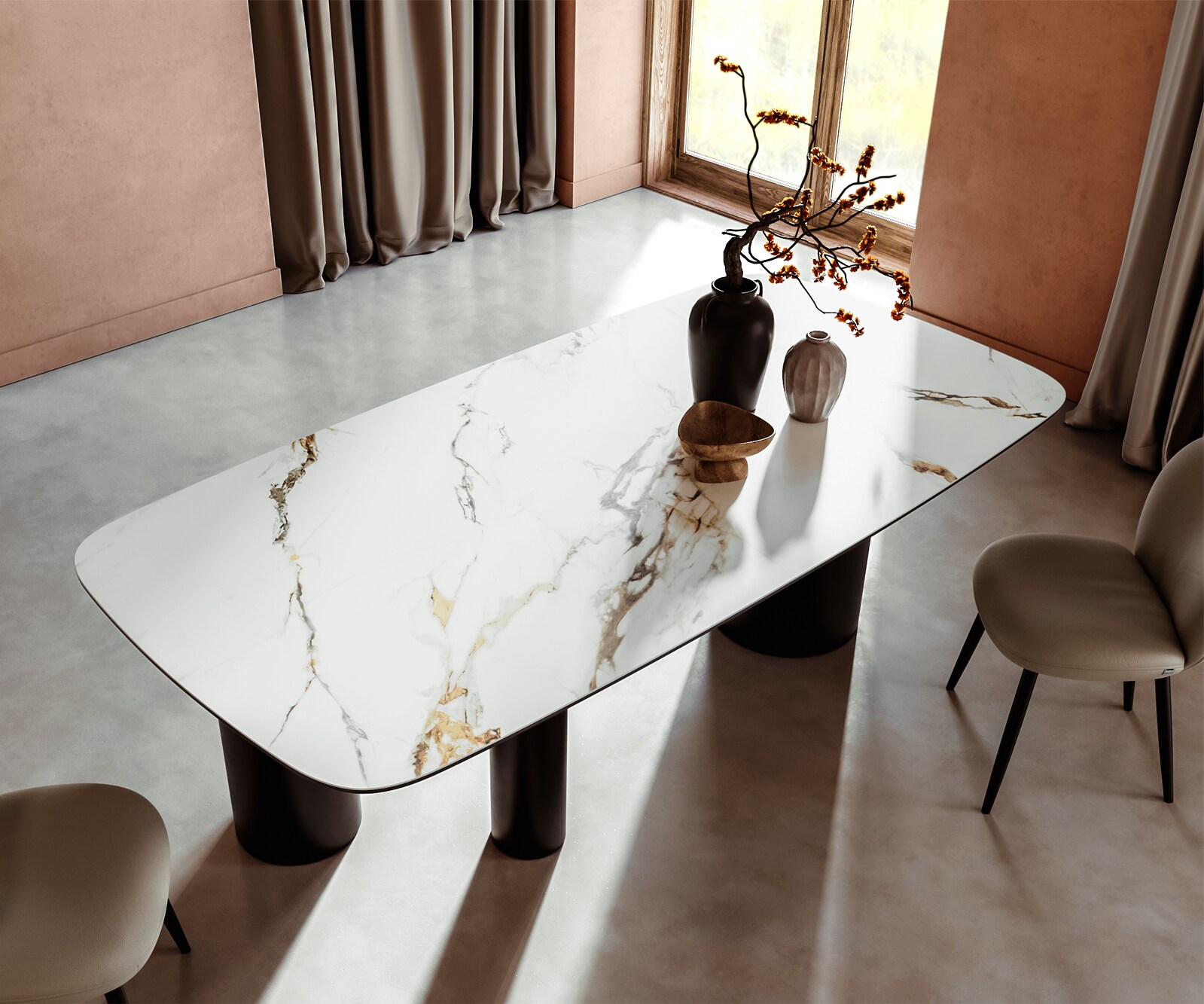 Eettafel Edge Boot 240x120 keramiek  Calacatta Luxe wit-goud-grijs Troa metaal zwart 3