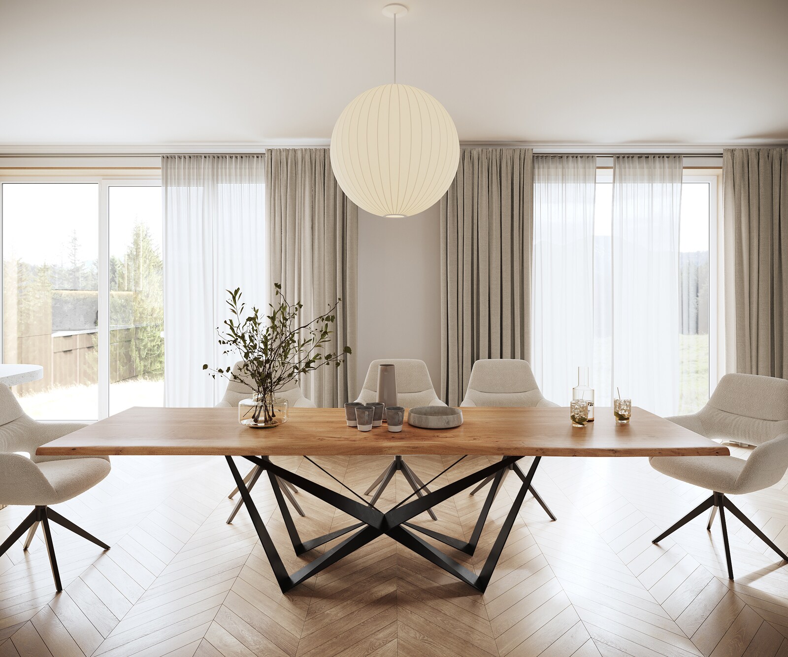 Eettafel Edge 300x100 acacia natuur Spider staal  zwart  Live-Edge