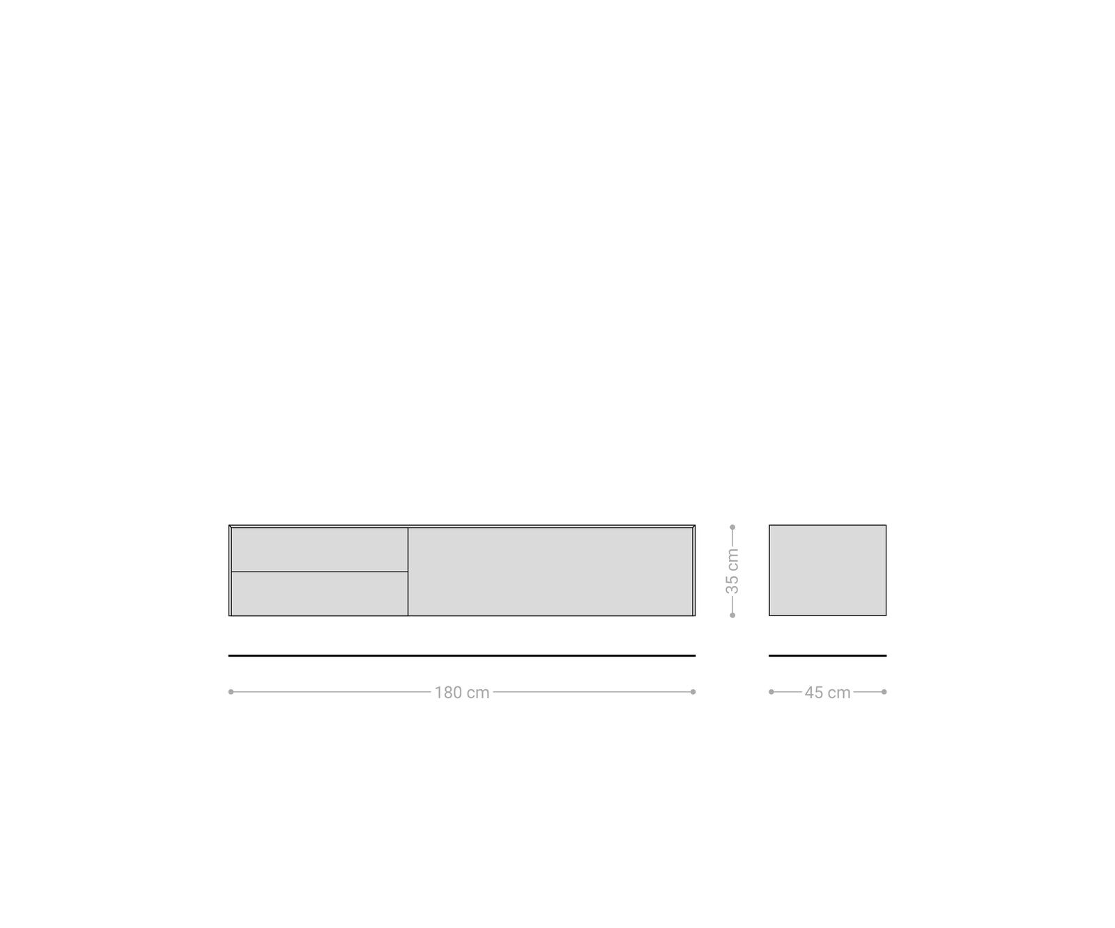Tv-meubel Cuor 180 cm Keramiek Beton Grijs 1 Flap 2 Laden Zwevend 7