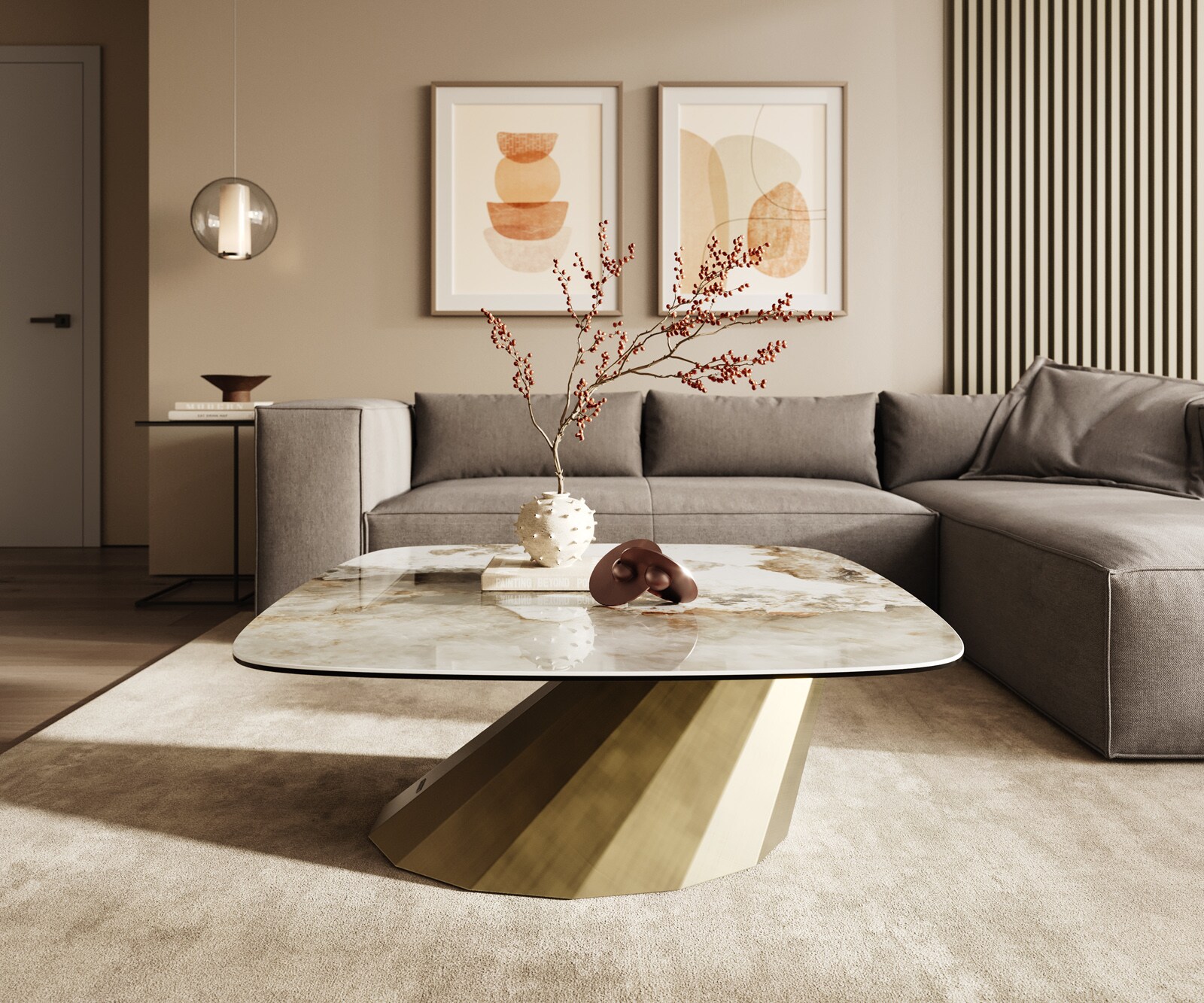 Salontafel Edge Boot 90x90 cm keramiek Minas Melange Parabi metallic goud 2