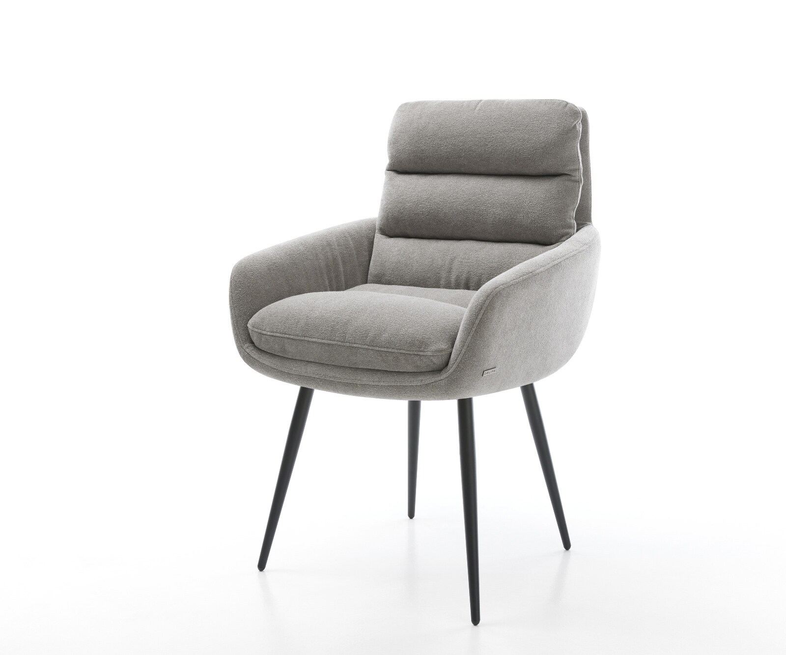 Eetkamerstoel Abelia-Flex met armleuning zachte stof met structuur grijs 4-poot conisch zwart 1