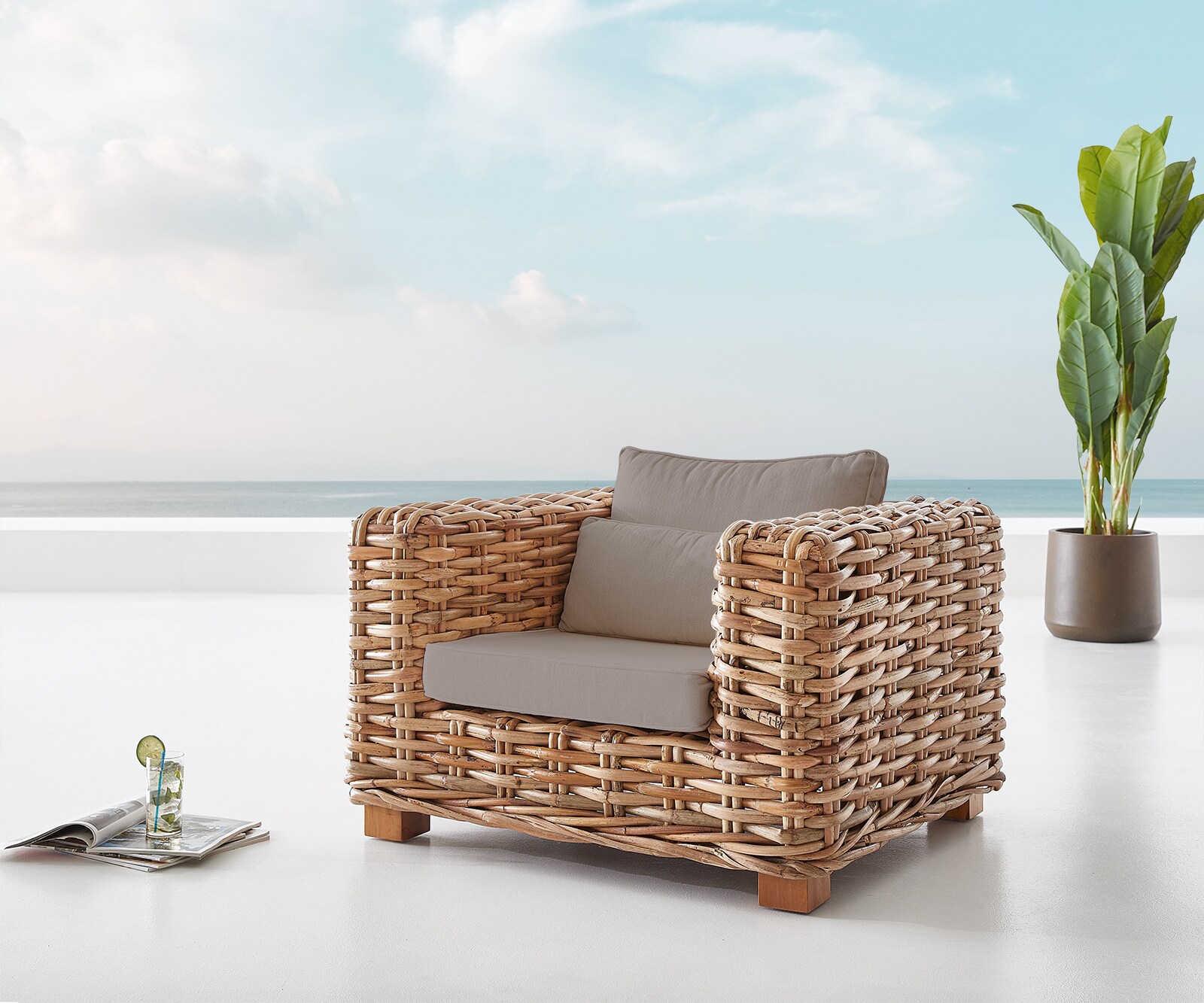 Loungezetel Nizza natuur  rotan met kussen outdoor