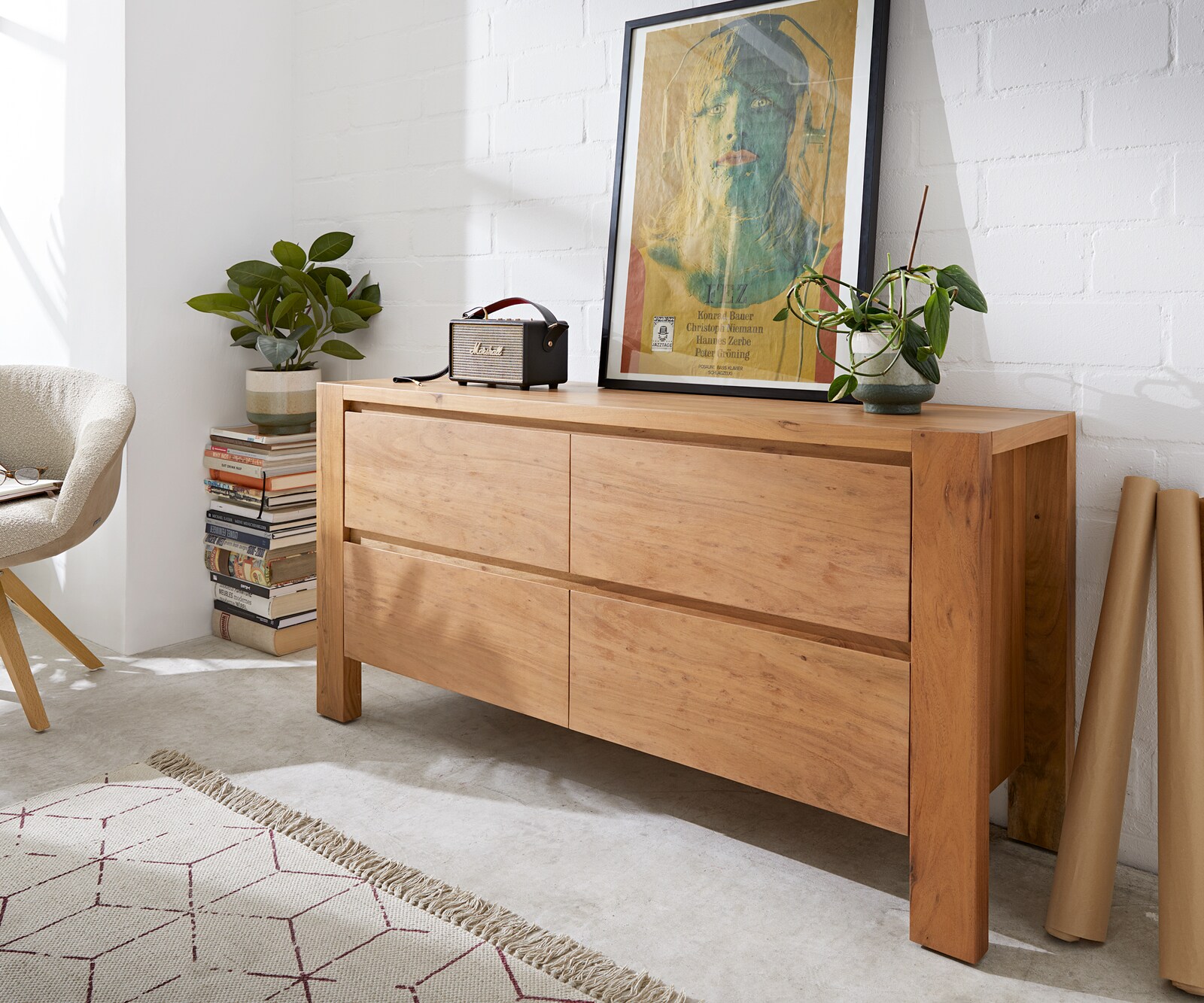 Dressoir Philon 150x45 cm natuur acacia 4 laden