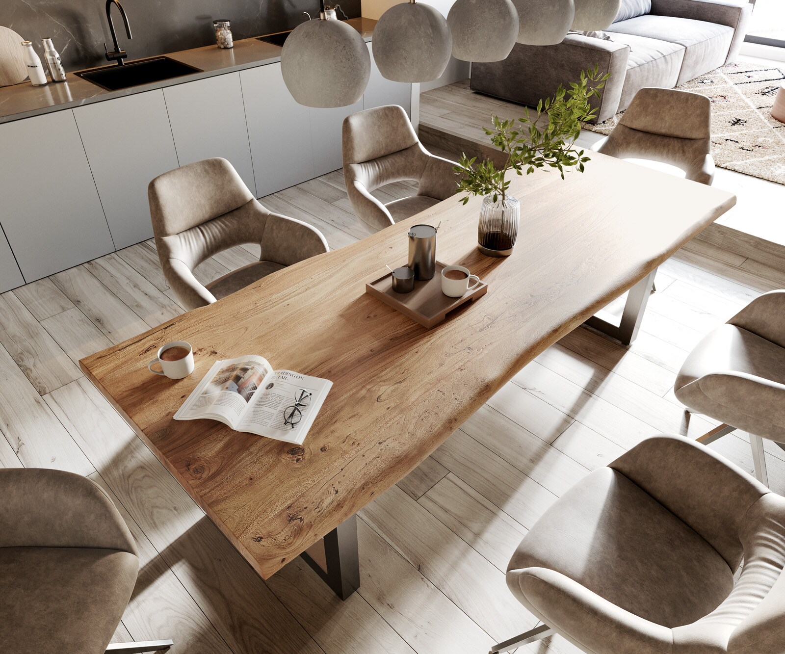 Eettafel Edge 260x100 XL acacia natuur roestvrijstaal breed Live-Edge 4