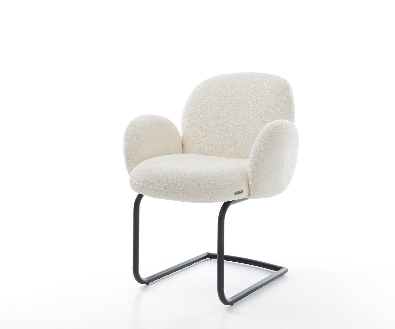 Sledemodel Nube-Flex met armleuning bouclé wit sledemodel rond zwart pocketveer kern