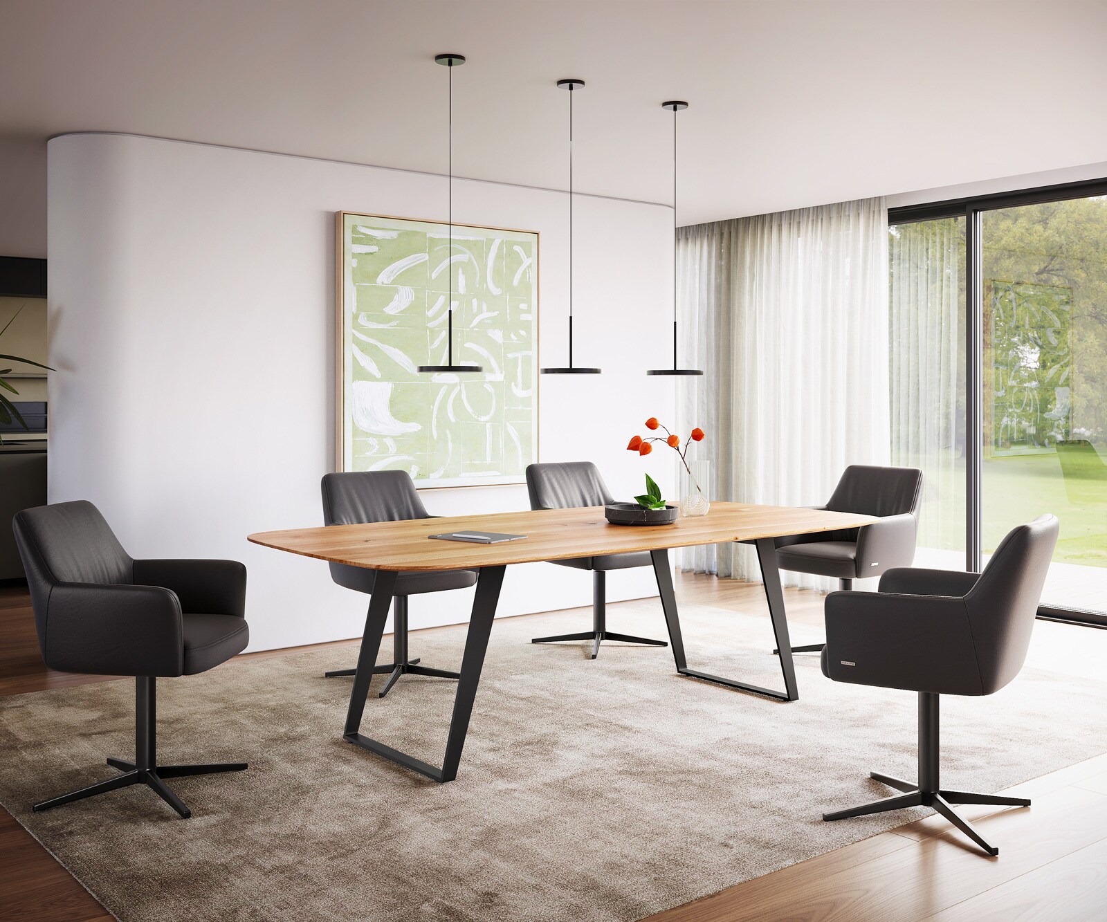 Eettafel Edge Boot 240x120x2,5-3 eiken natuur metaal schuin zwart Zwitserse rand 4