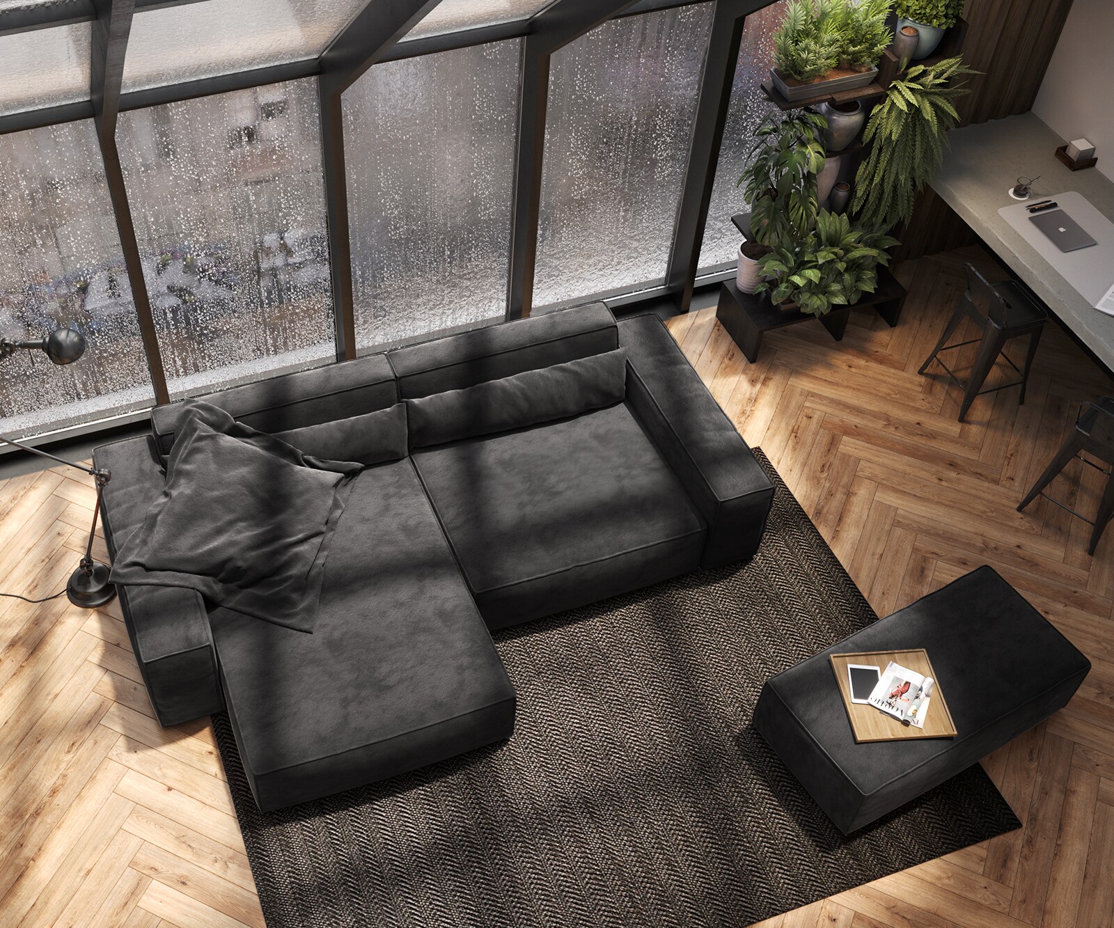 Hoekbank Sirpio XL 270x170 cm microvezel zwart recamiere variabele met kruk 3