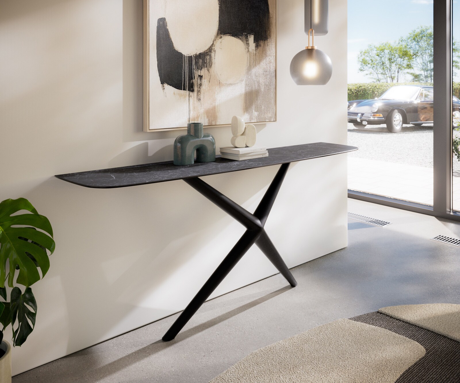 Consoletafel Edge Bootvorm 180x40 cm Keramiek Laminam® Nero Greco Anthrazit Estelo Metaal Zwart 4