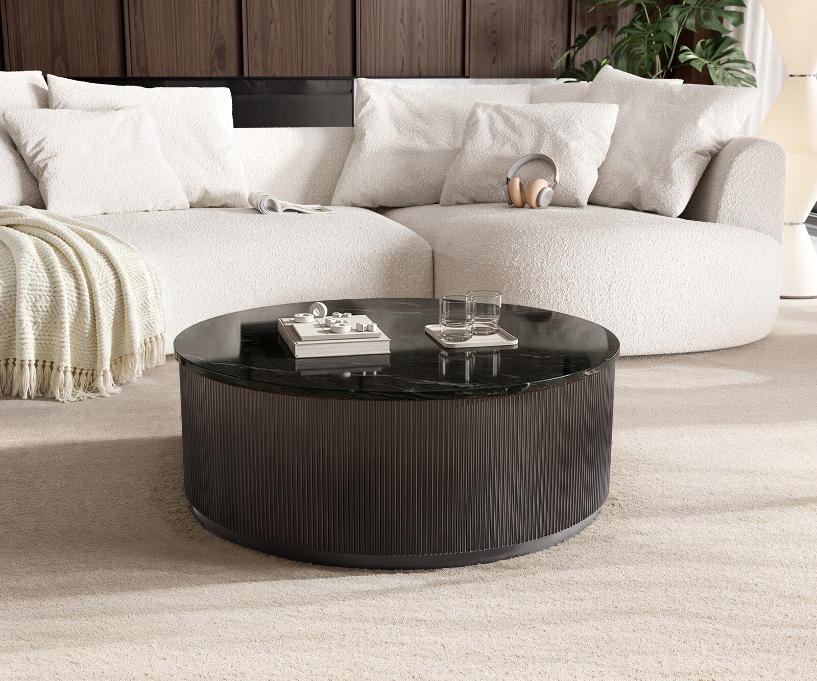 Salontafel Fiorano 90x90 cm marmer zwart zilver metaal Black Antique