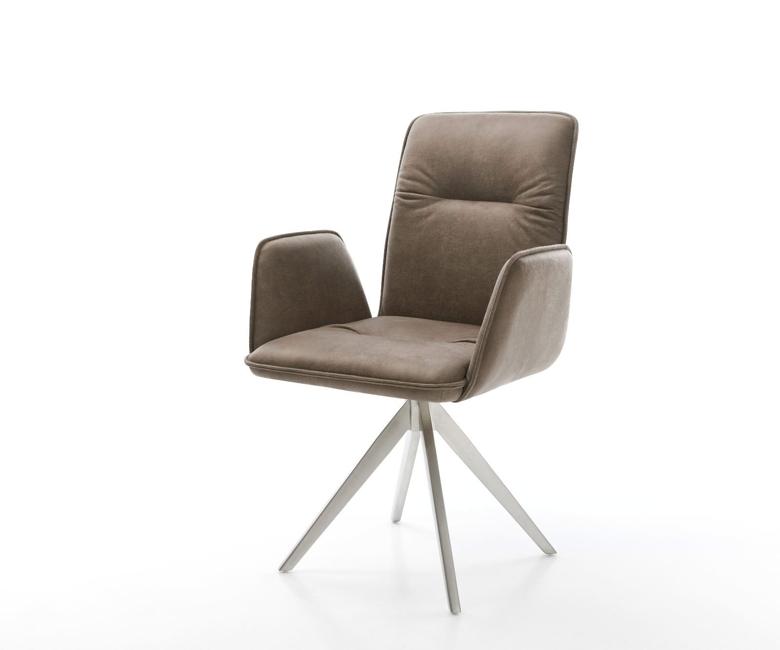 Eetkamerstoel Vinja-Flex microvelours taupe vintage kruisframe hoekig roestvrij staal