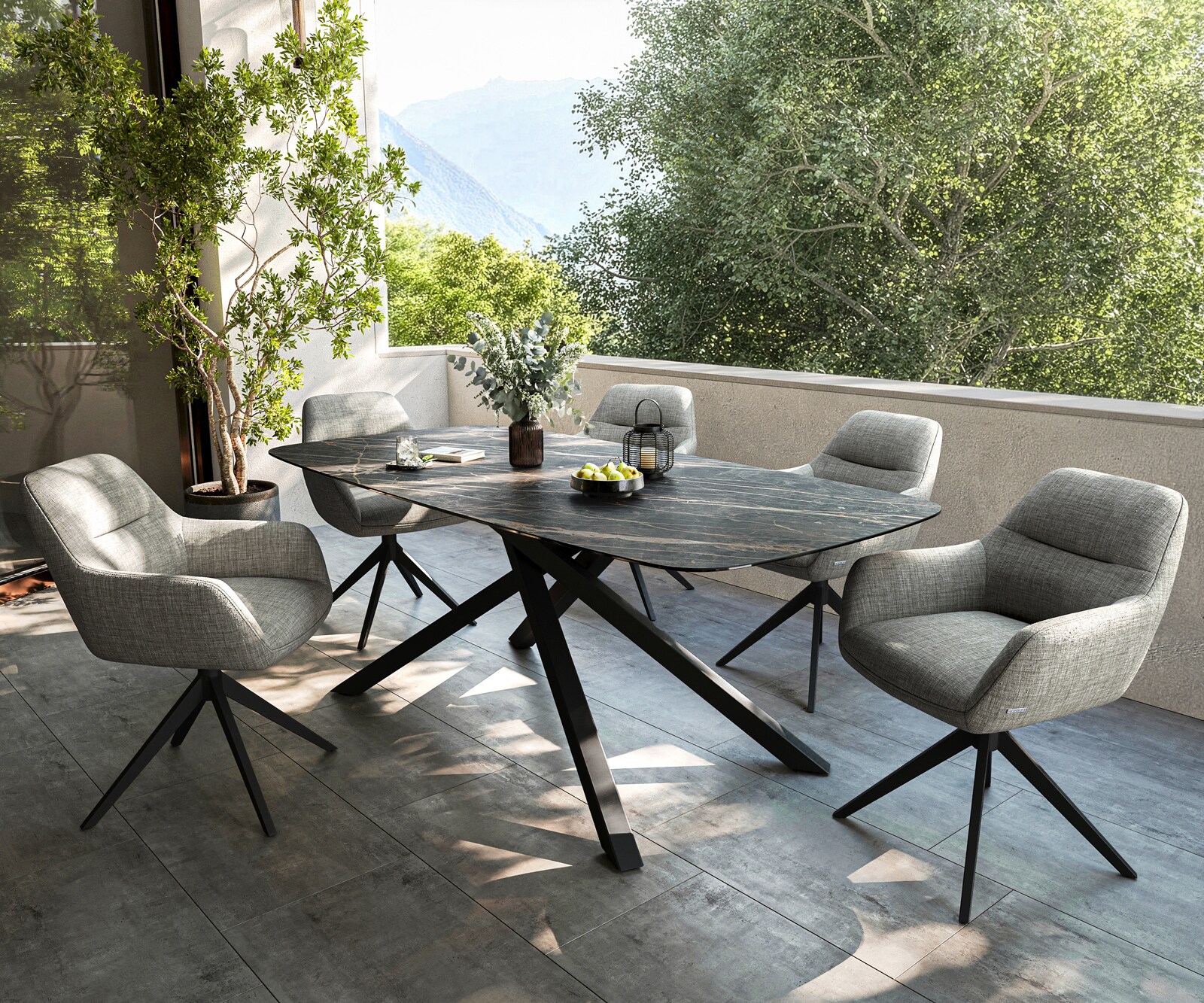 Outdoortafel Edge Boot 200x100 cm keramiek Laminam® Noir Desir bruin kruispoot rechthoekig zwart 7