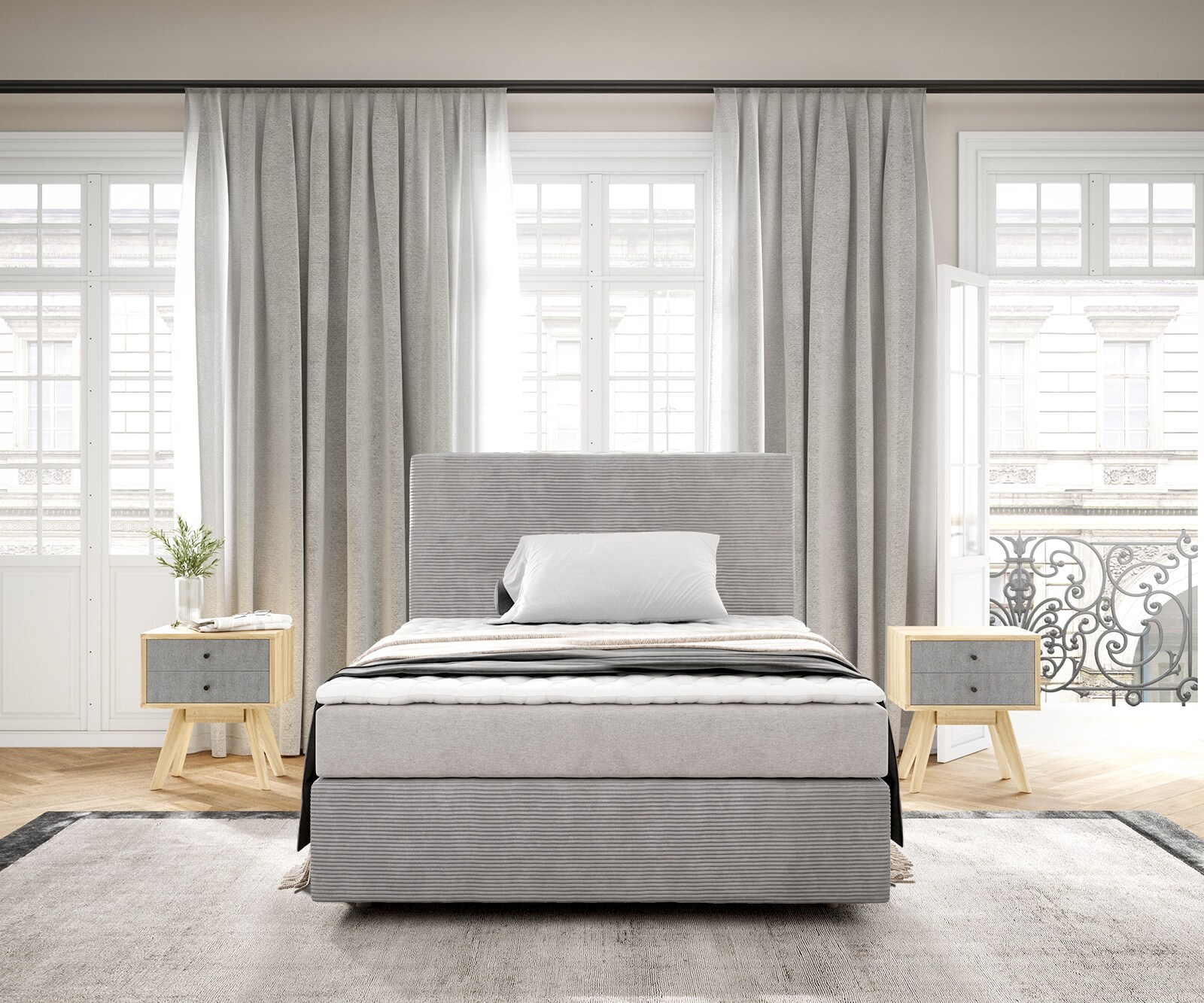 Boxspringbed Dream-Well 120x200 cm Cord Zilvergrijs met Matras en Topper 1