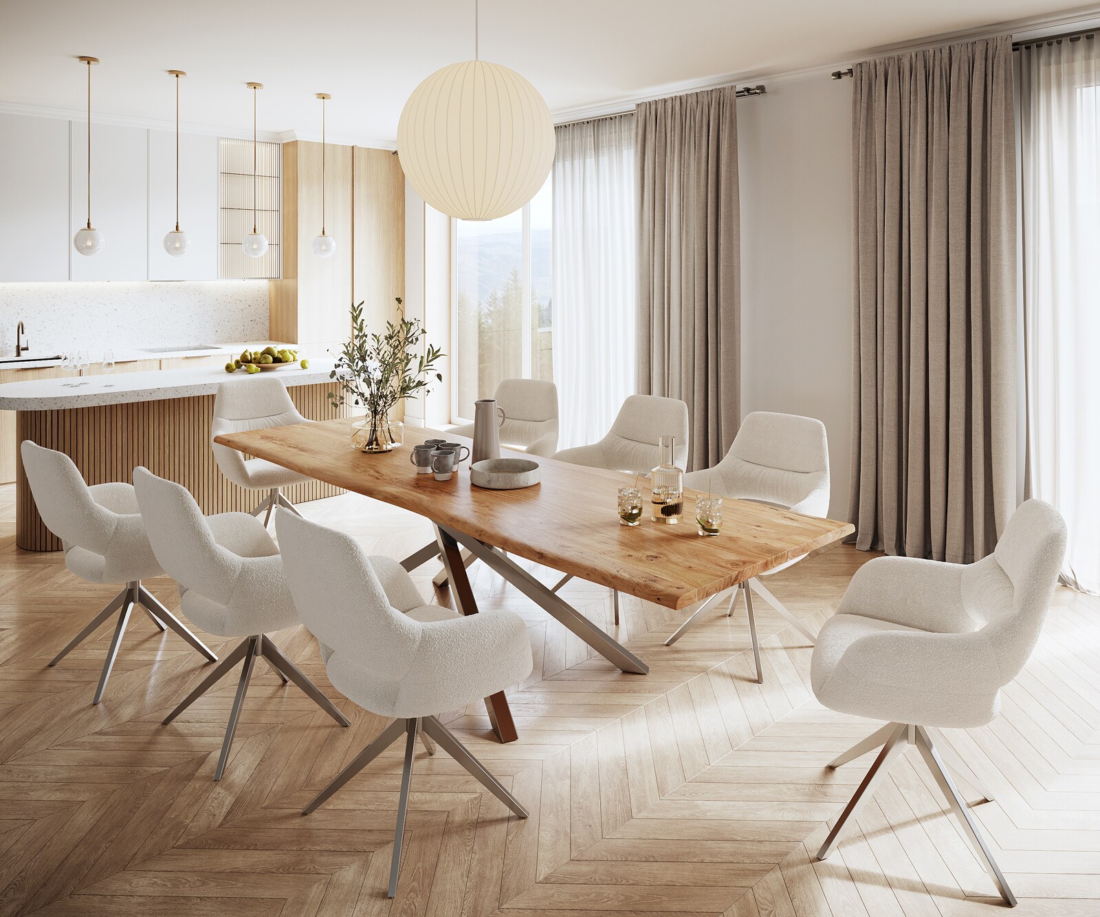 Eettafel Edge 300x100 acacia natuur kruisframe rechthoek roestvrij staal  Live-Edge 5