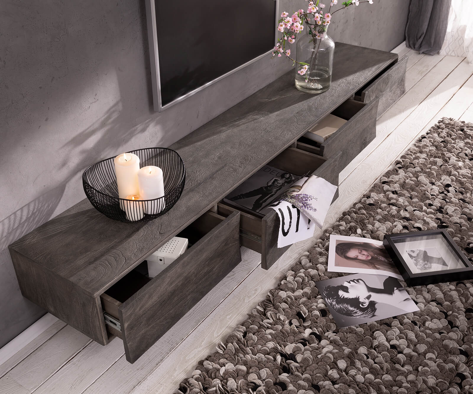 Designer-Lowboard Wyatt 220 cm platina 4 laden 1