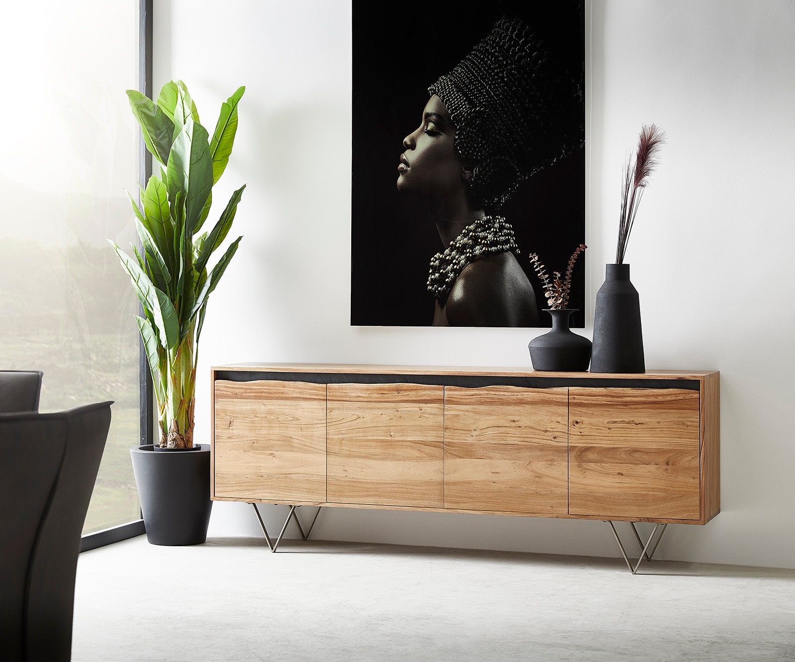 Dressoir Stonegrace 200x45 cm acacia natuur 4 deuren 1 Dressoir Stonegrace 200x45 cm acacia natuur 4 deuren 1