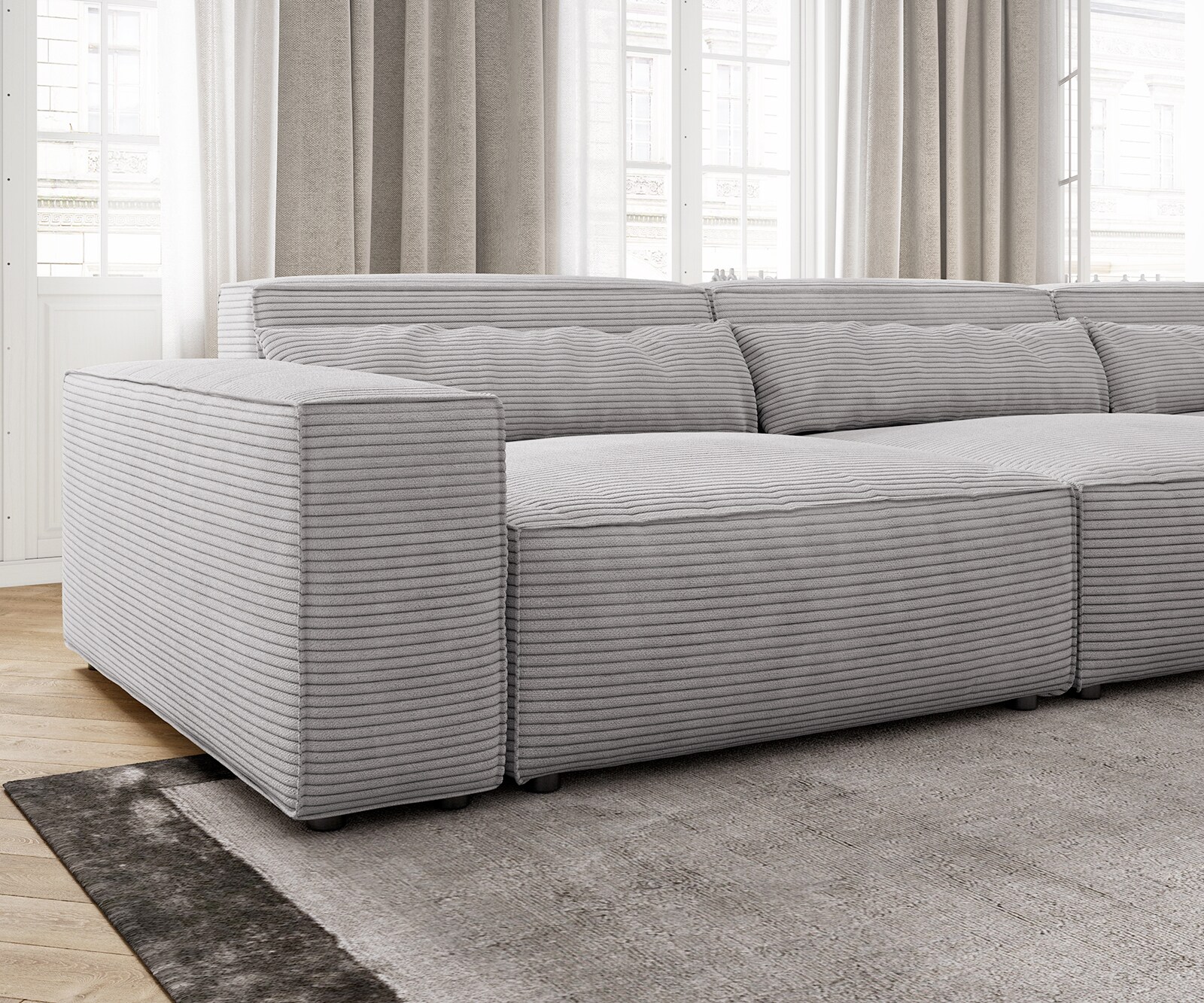 Hoekbank Sirpio XL 370x170 cm koord zilvergrijs recamiere variabele 4
