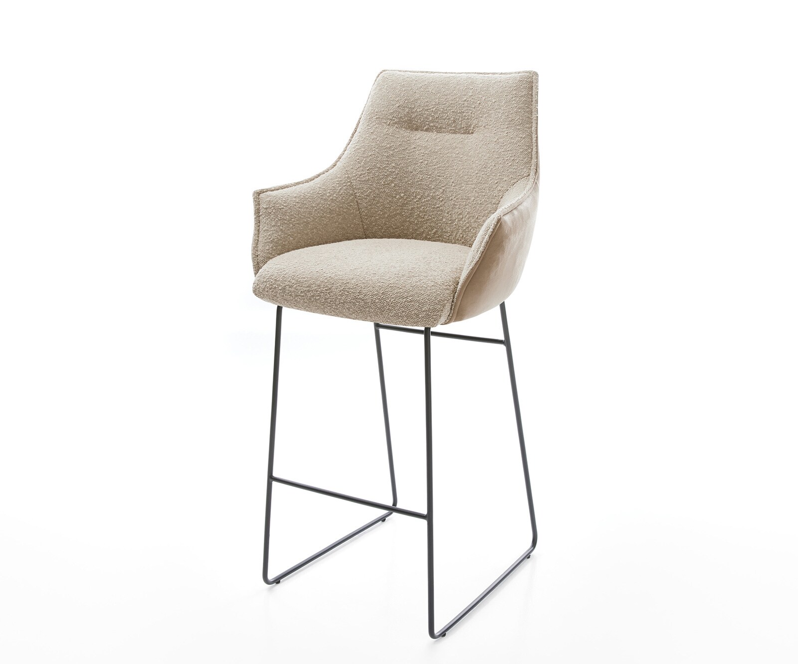 Barstoel Alja-Flex materiaalmix microvezel Mud / bouclé Mud sledeframe metaal zwart pocketvering 1