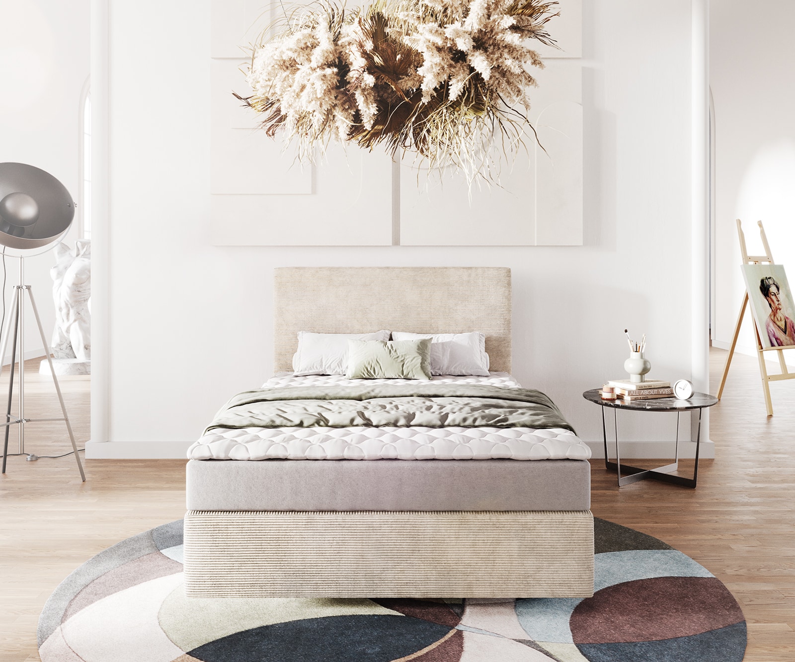 Boxspringbed Dream-Well 120x200 cm Cord Beige met Matras en Topper 1 Boxspringbed Dream-Well 120x200 cm Cord Beige met Matras en Topper 1