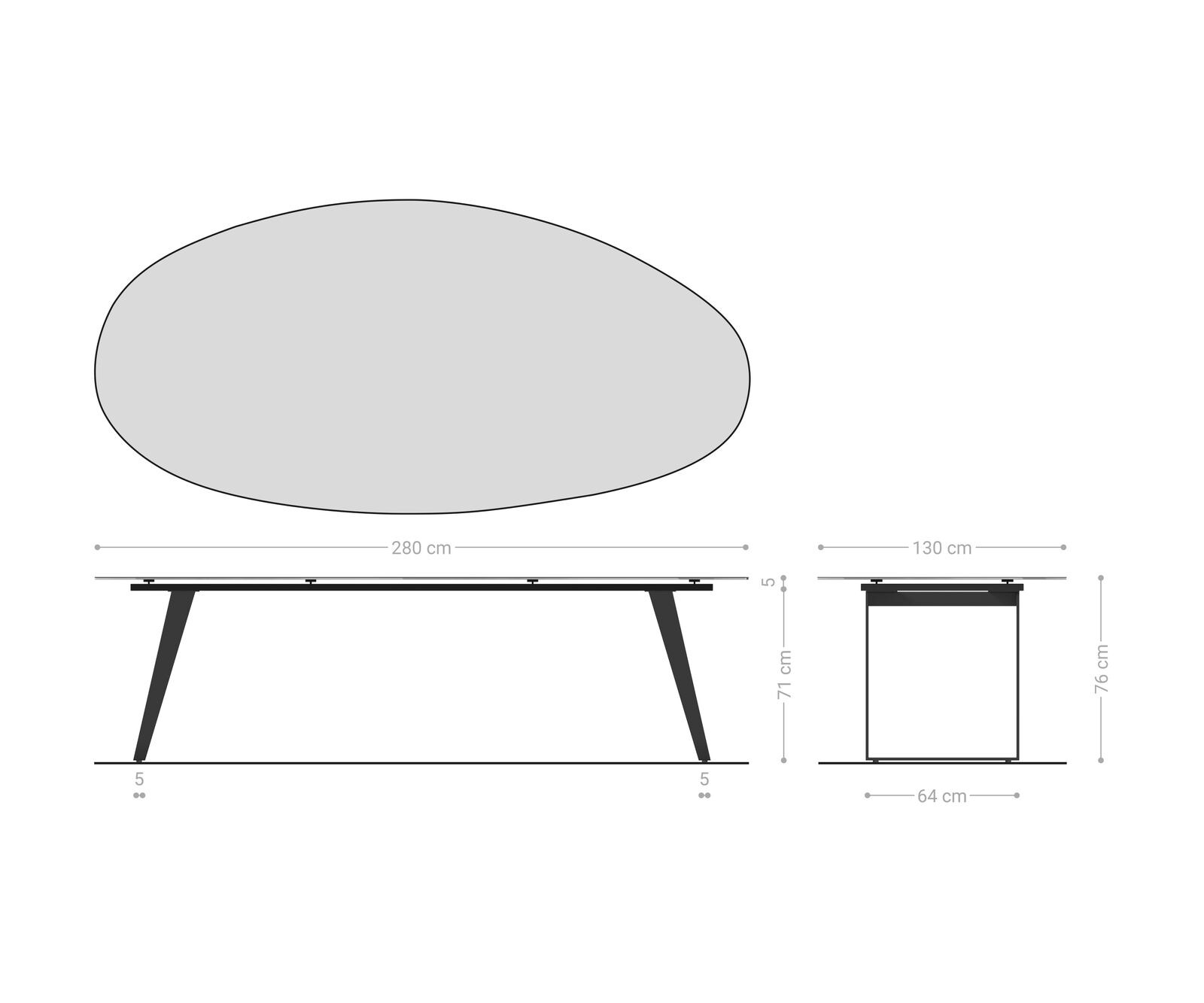 Eetkamertafel Edge Oval 280x130 cm Keramiek Laminam® Sabbia eikenkleurig Metaal Schuin Zwart 7