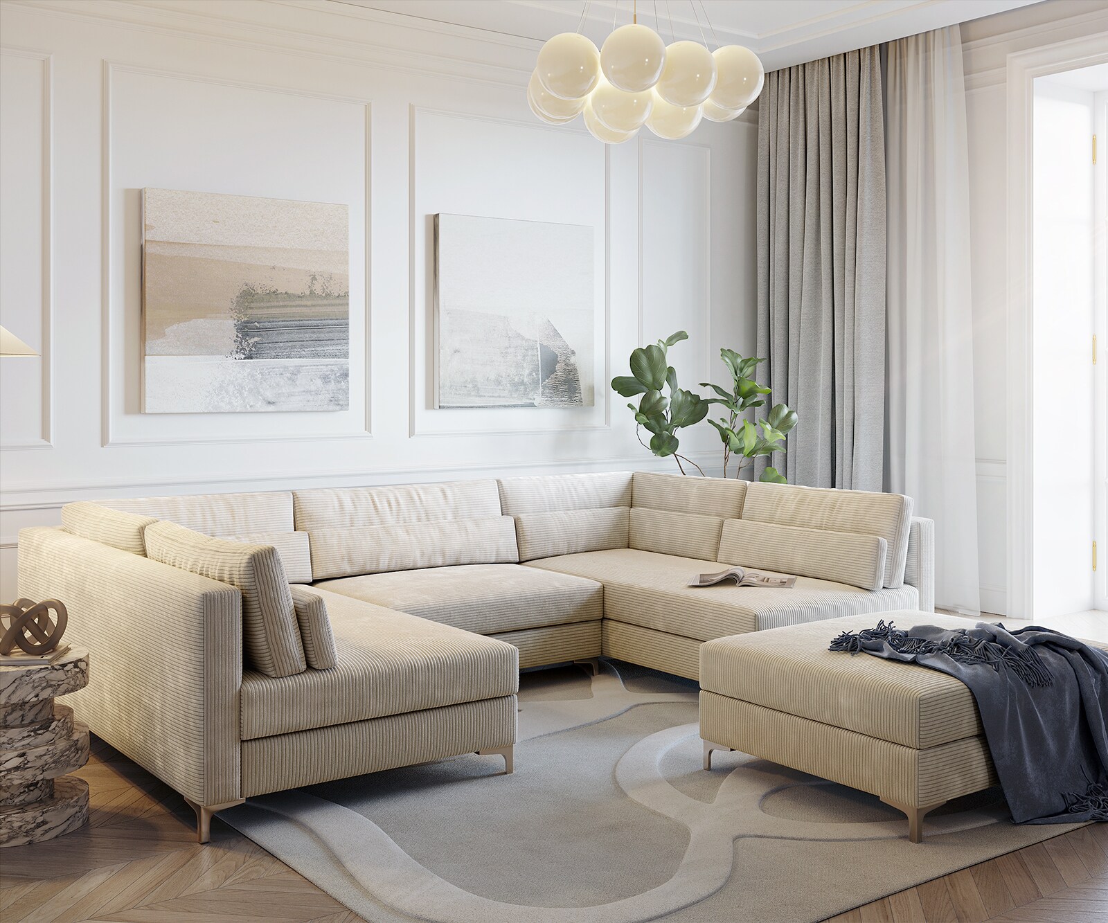 Woonlandschap Elio 300x185 cm beige met hocker Woonlandschap Elio 300x185 cm beige met hocker