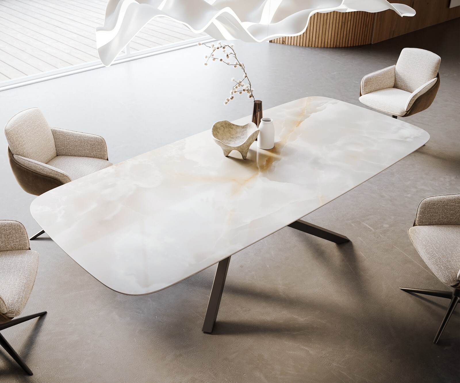 Eetkamertafel Edge Boot 270x120 cm Keramiek Iris FMG Onice Grigio kruisonderstel Rechthoek Zwart 4