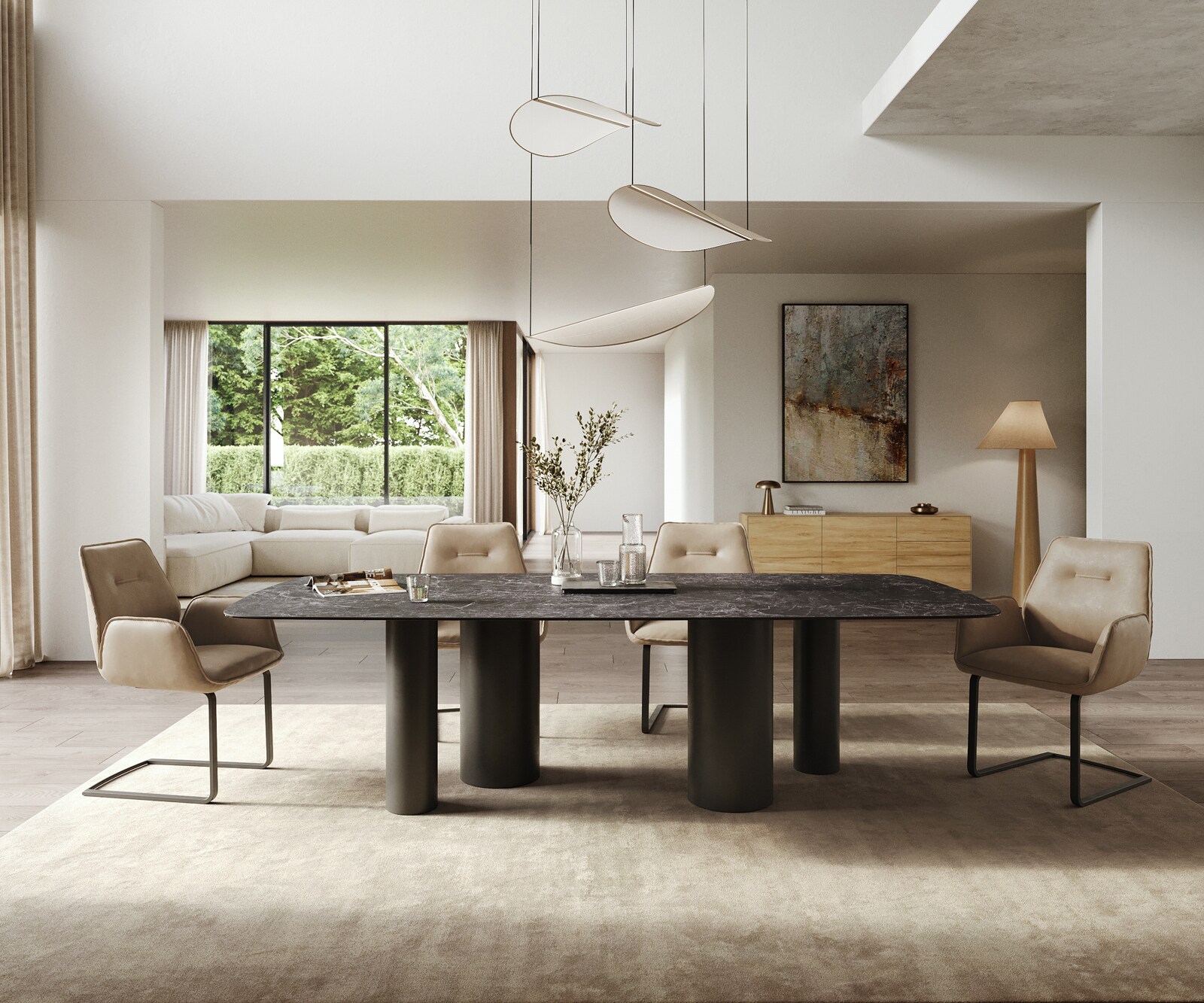 Eettafel Edge Boot 260x120 cm Keramiek Laminam® Nero Greco Anthrazit Pilier Metaal Zwart 1