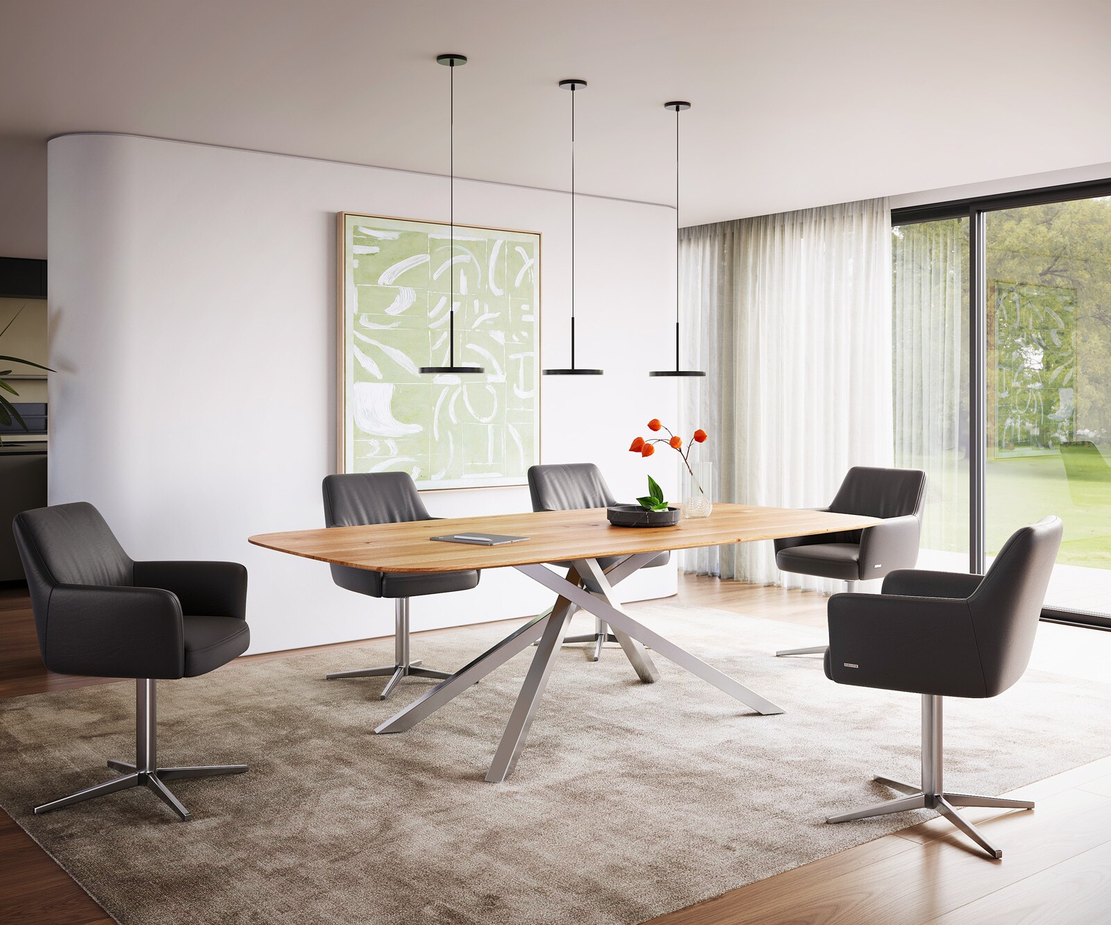Eettafel Edge Boot 240x120x2,5-3 eiken natuur kruisframe rechthoek RVS Zwitserse rand 4
