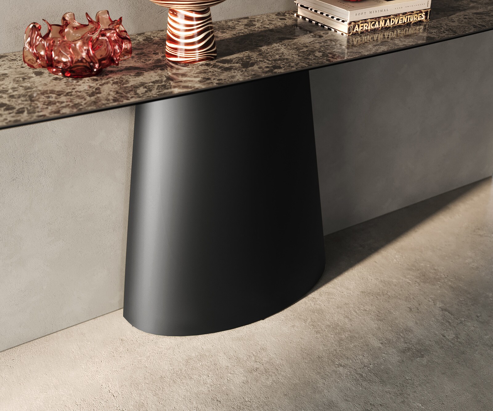 Consoletafel Edge Bootvorm 180x40 cm Keramiek Emperador Extra Lucidato Dunkelbraun Conos Metaal Zwart 6