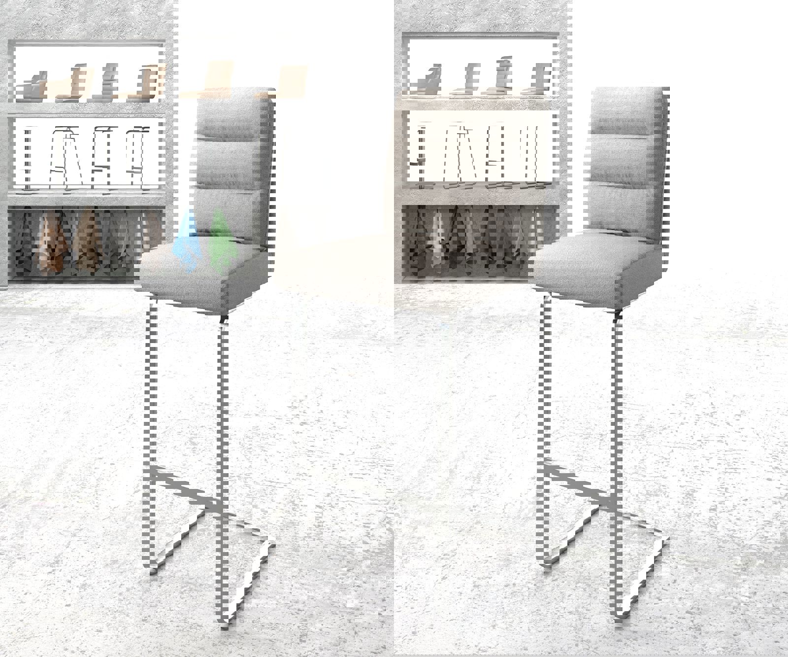 Barstoel Pela-Flex stripes lichtgrijs sledestoel vlak roestvrij staal Barstoel Pela-Flex stripes lichtgrijs sledestoel vlak roestvrij staal