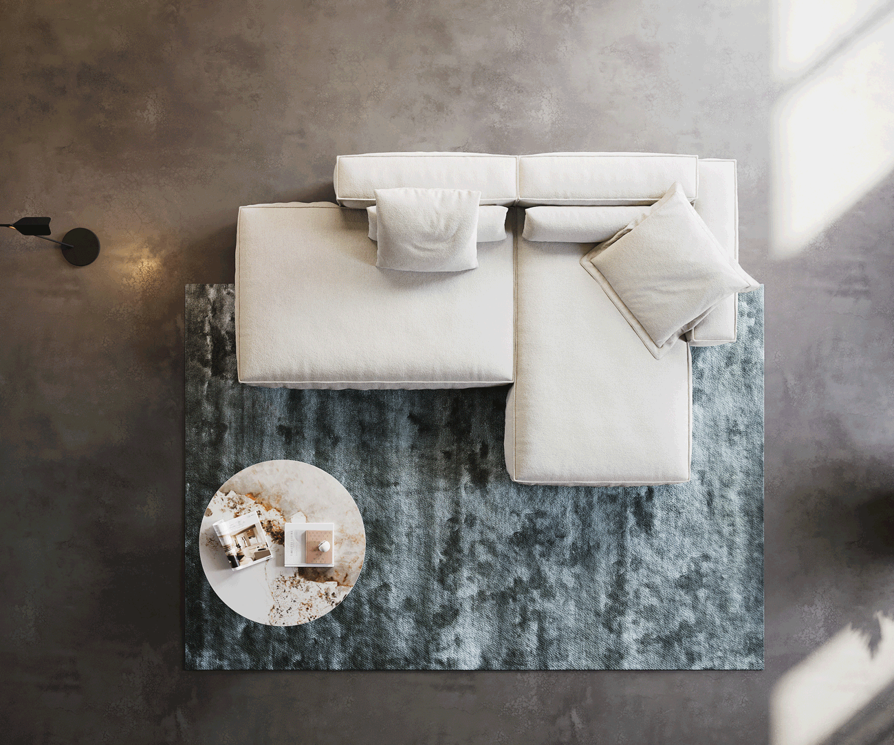 Hoekbank Freestyle 310x200 cm Bouclé zacht Beige kedernaad 6