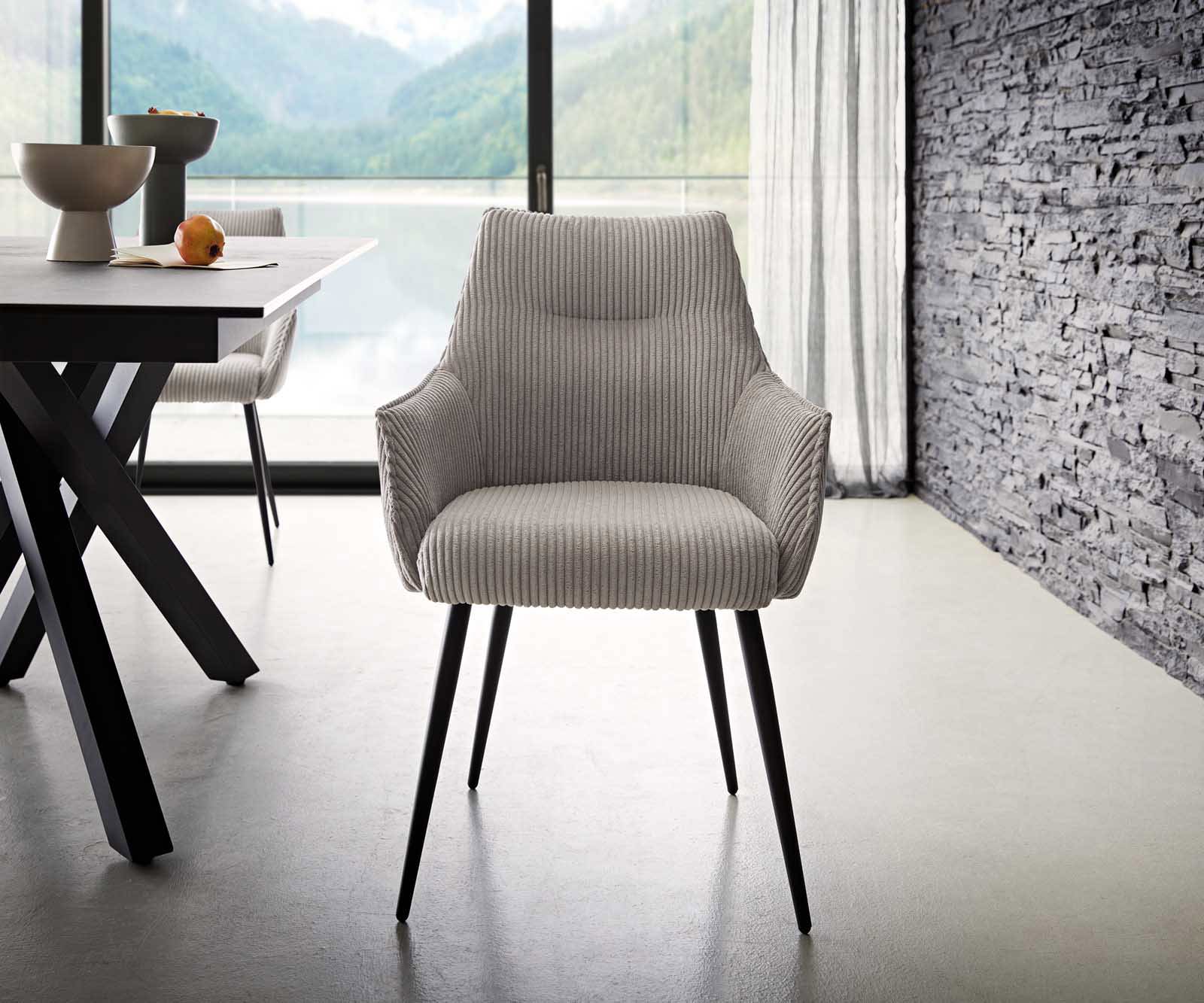 Eetkamerstoel Alja-Flex met armleuning koord zilver grijs 4-poot conisch zwart pocketveer kern 1 Eetkamerstoel Alja-Flex met armleuning koord zilver grijs 4-poot conisch zwart pocketveer kern 1