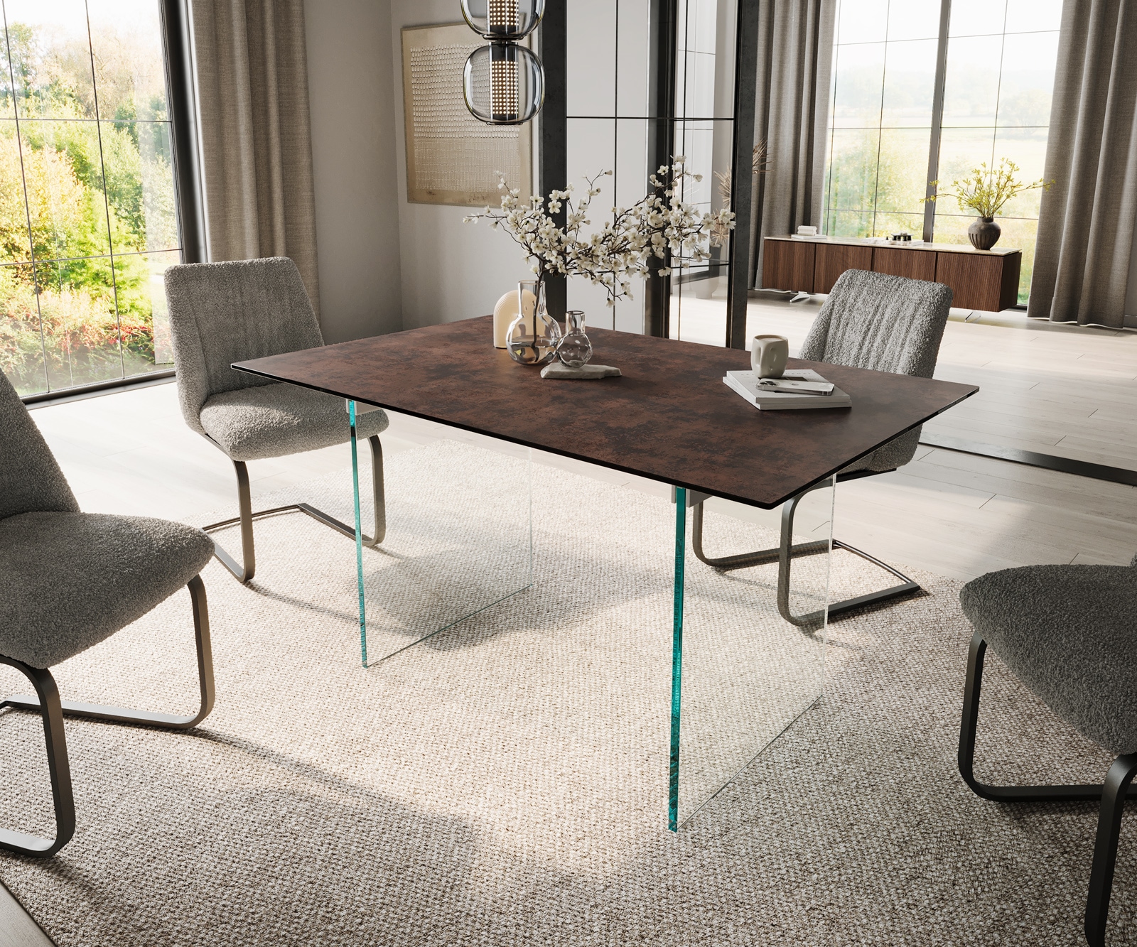 Eettafel Edge 140x90 glas antiek-bruin frame glas Eettafel Edge 140x90 glas antiek-bruin frame glas