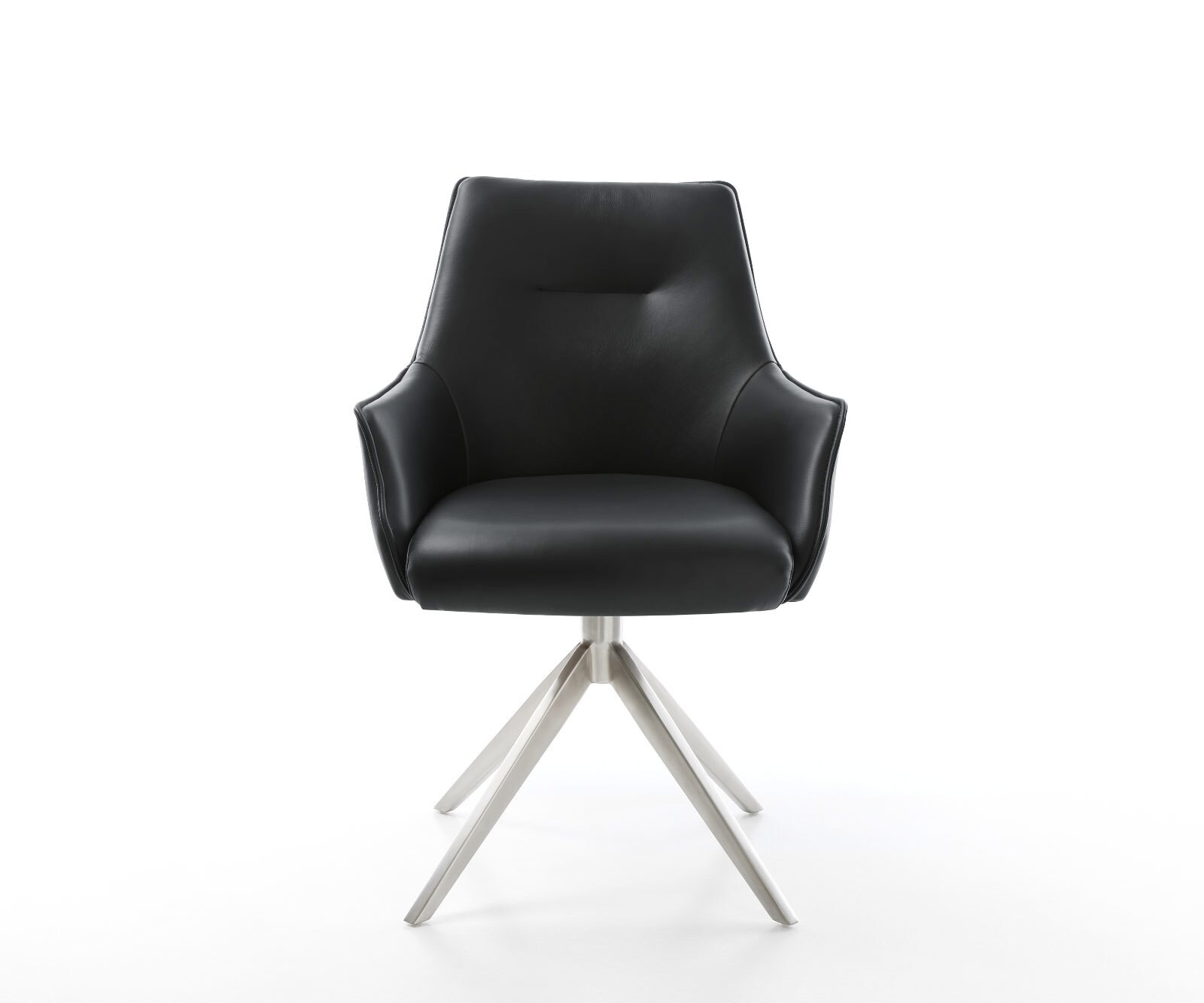 Draaistoel Alja-Flex met armleuning echt leer zwart kruisframe breed roestvrij staal 360° draaibaar rocker-functie pocketveer kern 1