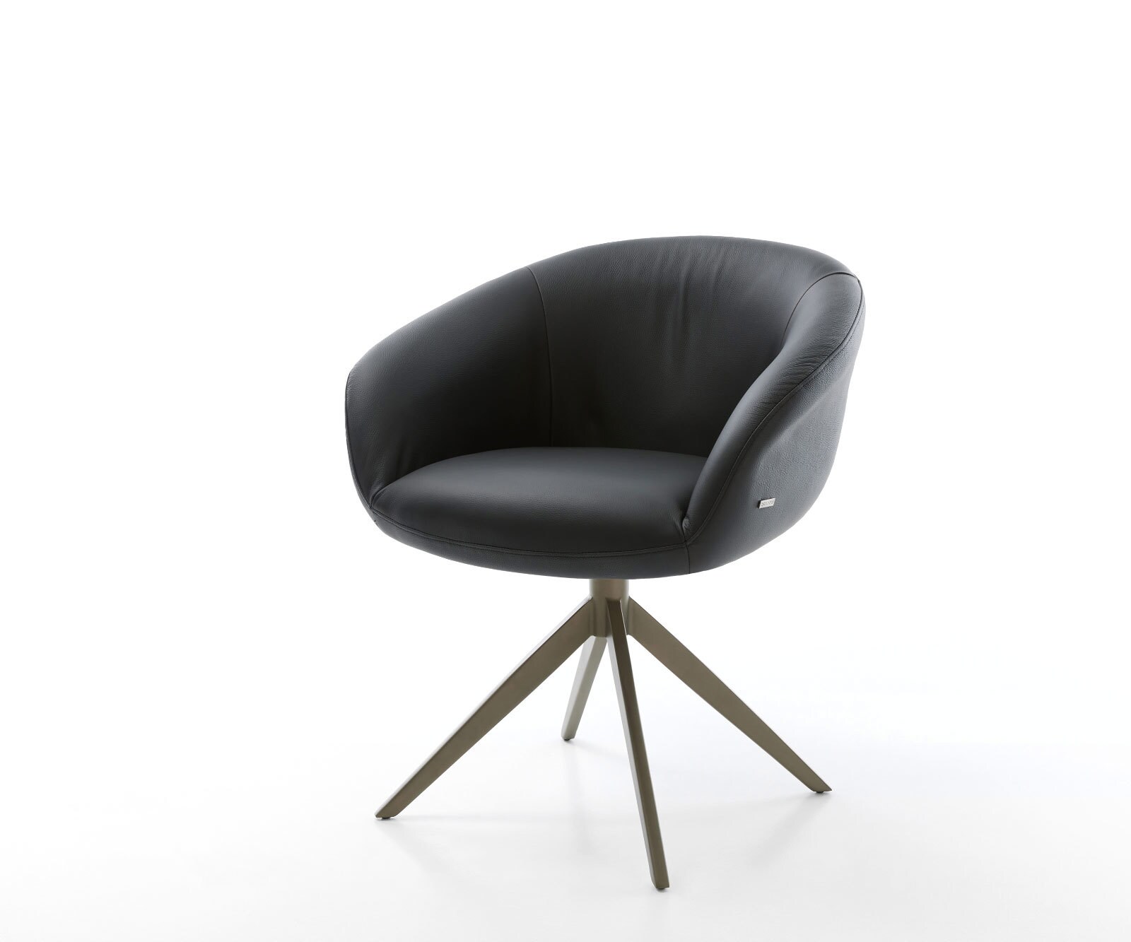 Draaistoel Vinka-Flex met armleuning echt leer zwart kruisframe breed afwerking met titanium 360° draaibaar rocker-functie pocketveer kern