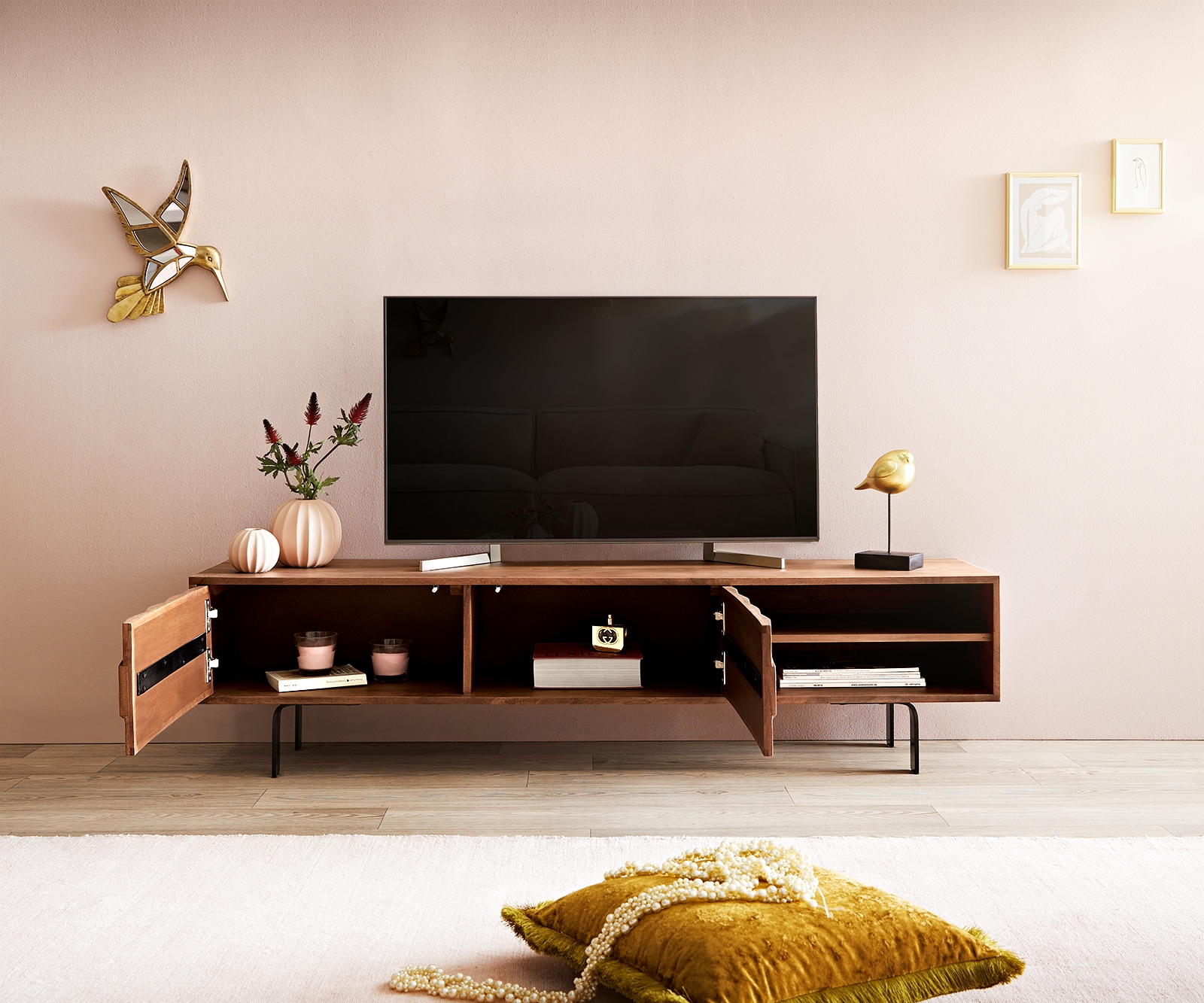 Tv-meubel Fevo 160 cm acacia bruin 2 deuren L-poot 4