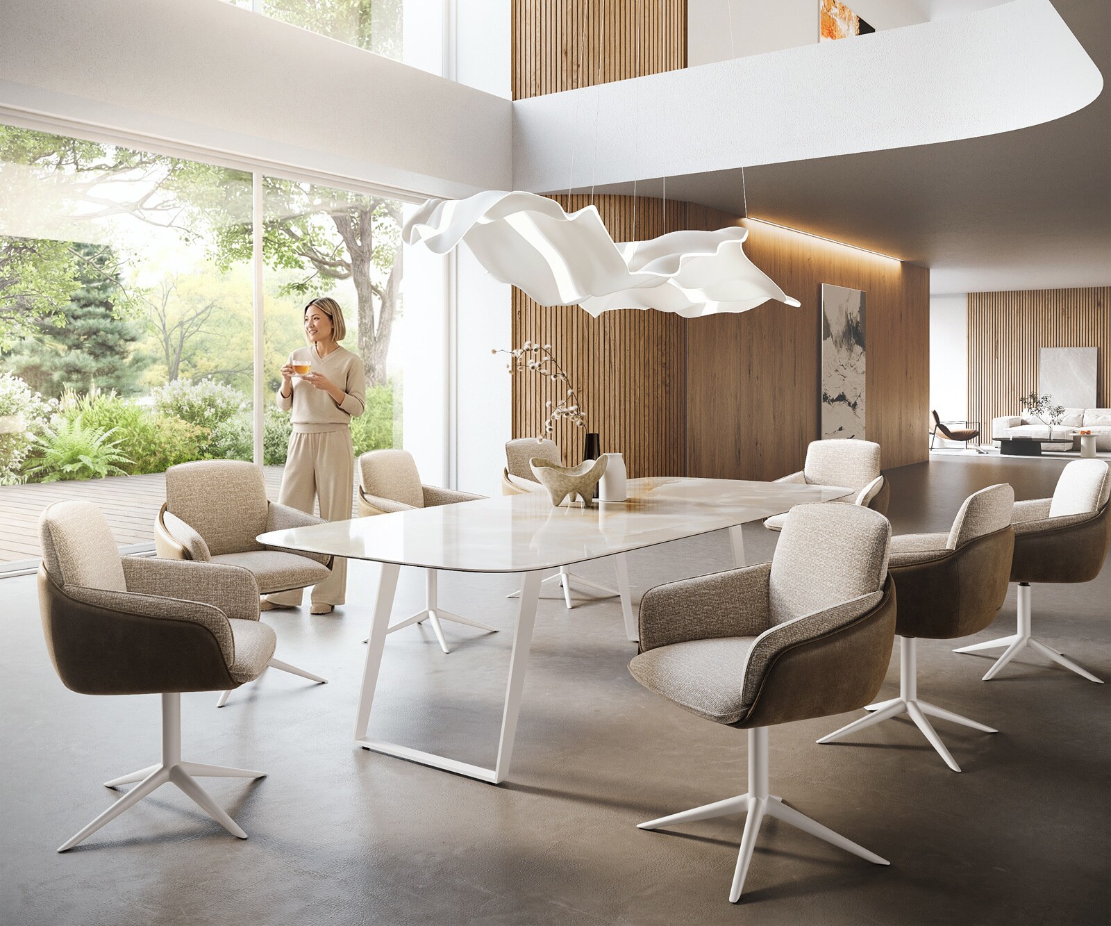 Eetkamertafel Edge Boot 270x120 cm Keramiek Iris FMG Onice Grigio Metaal Schuin Wit 7