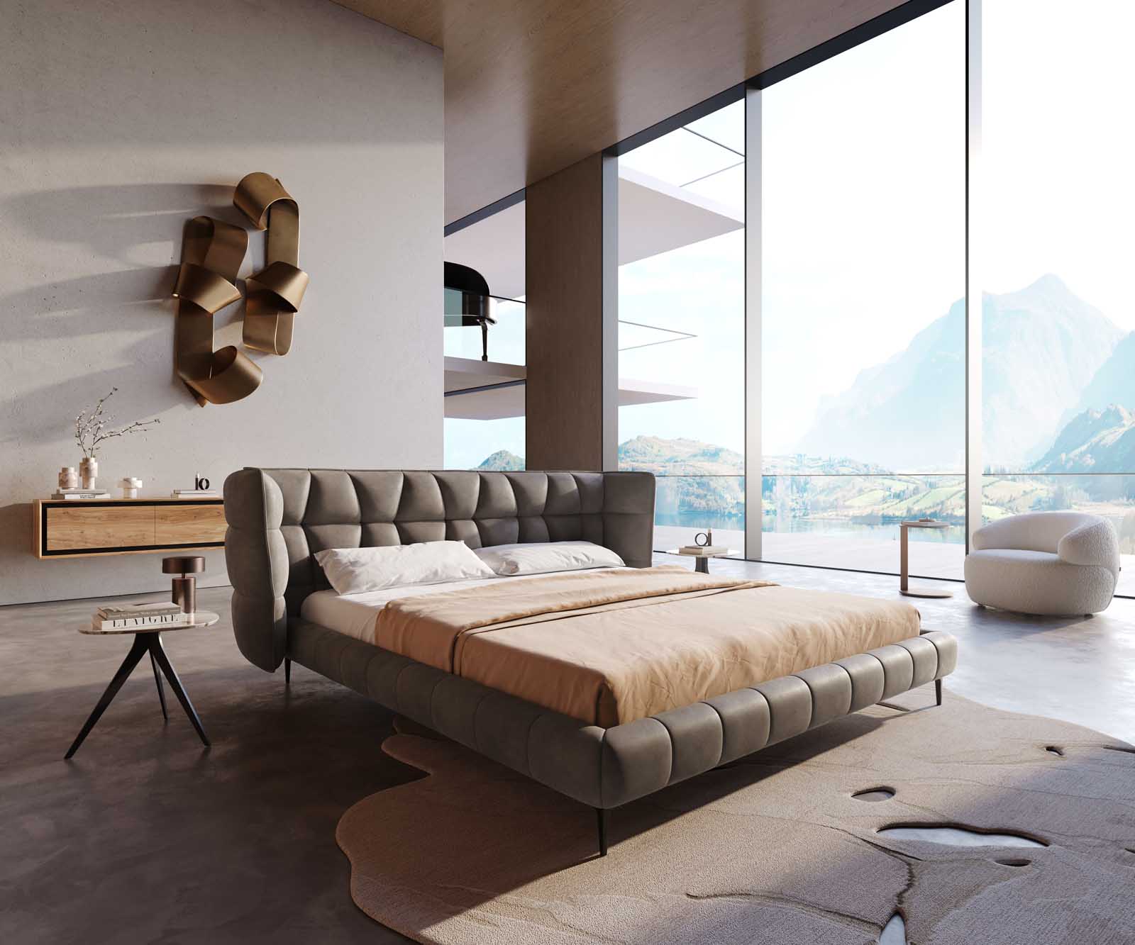 Capujo gestoffeerd bed 180x200 cm microvezel taupe vintage
