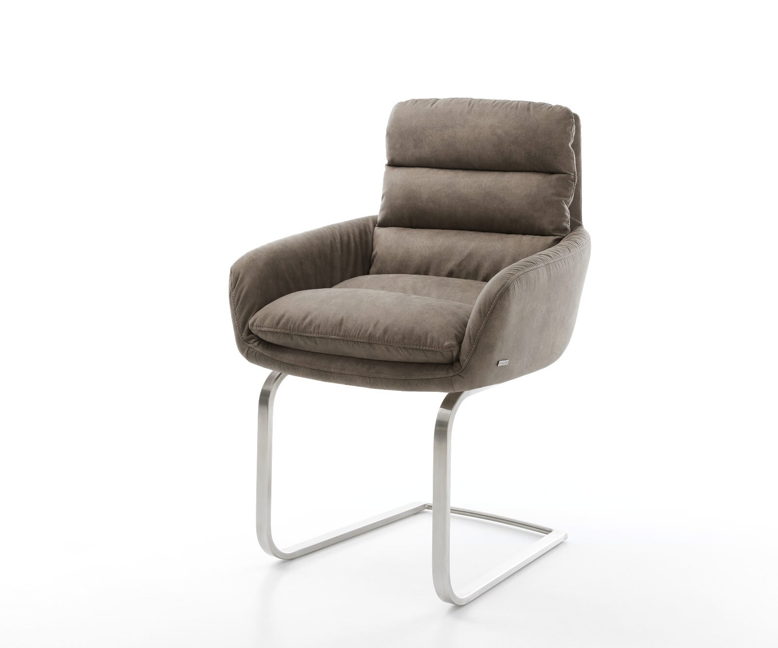 Sledemodel Abelia-Flex met armleuning microvelours taupe vintage sledemodel vlak roestvrij staal