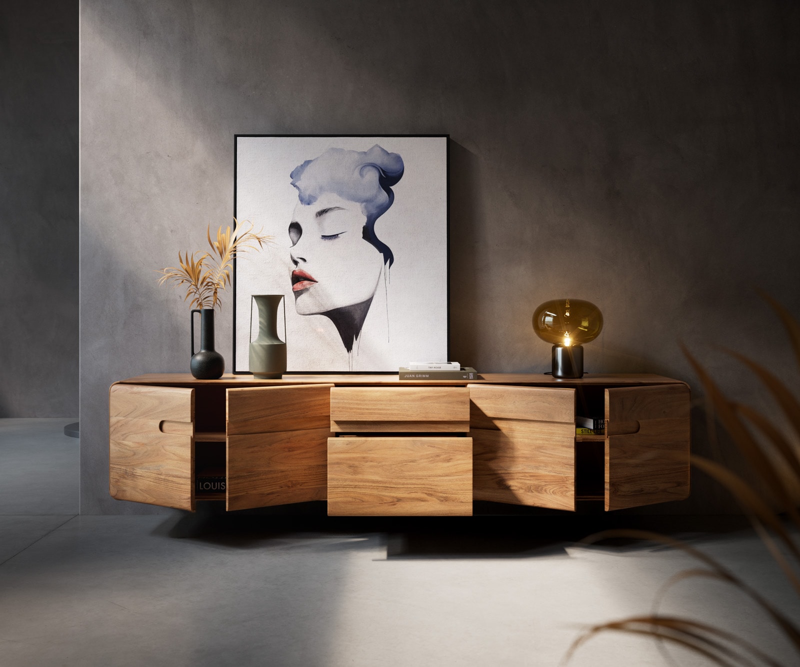 Tv-meubel Anaya 220 cm natuur acacia 4 deuren 2 laden Zwevend 3 Tv-meubel Anaya 220 cm natuur acacia 4 deuren 2 laden Zwevend 3