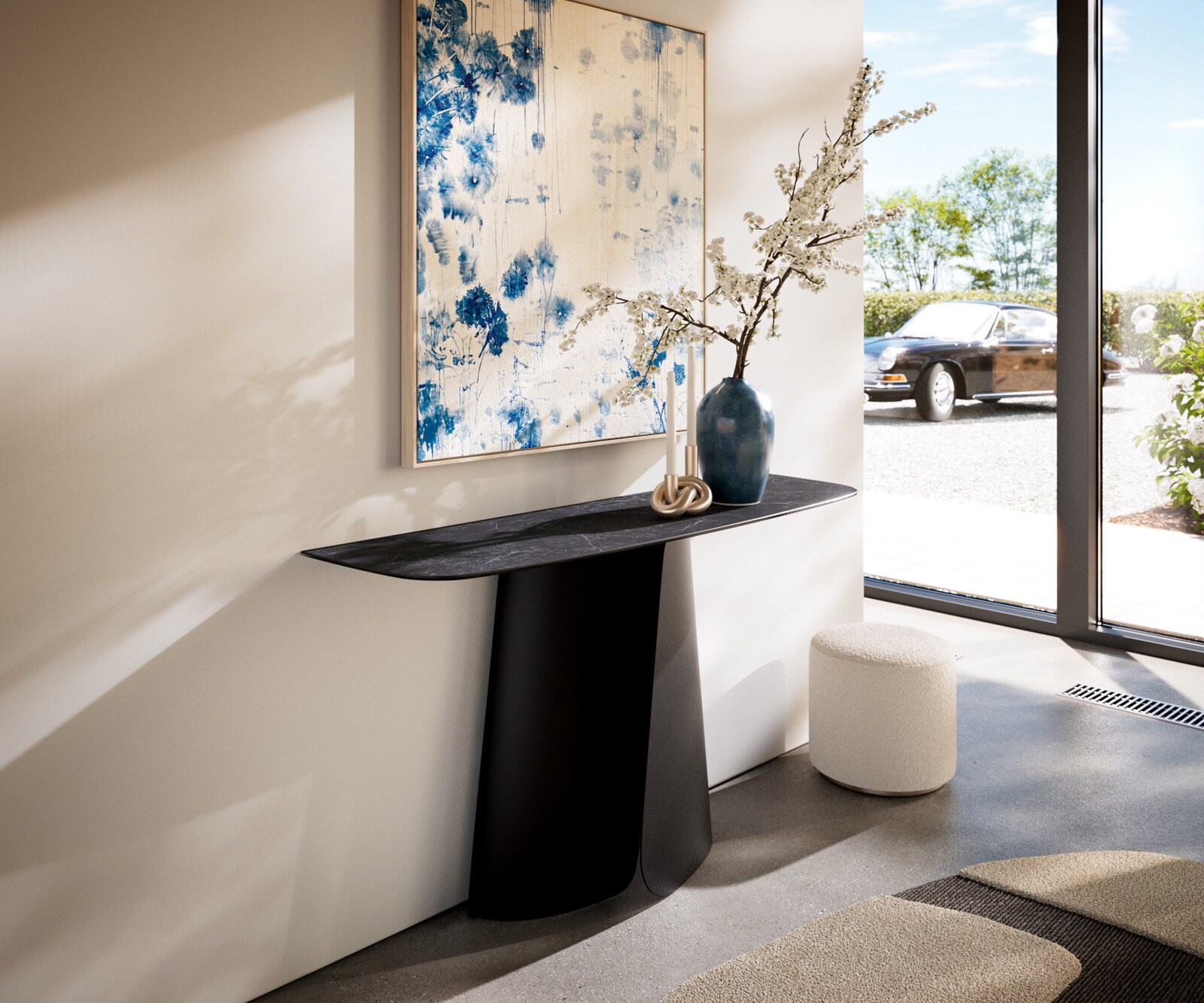 Consoletafel Edge Bootvorm 140x40 cm Keramiek Laminam® Nero Greco Anthrazit Livos Metaal Zwart 1