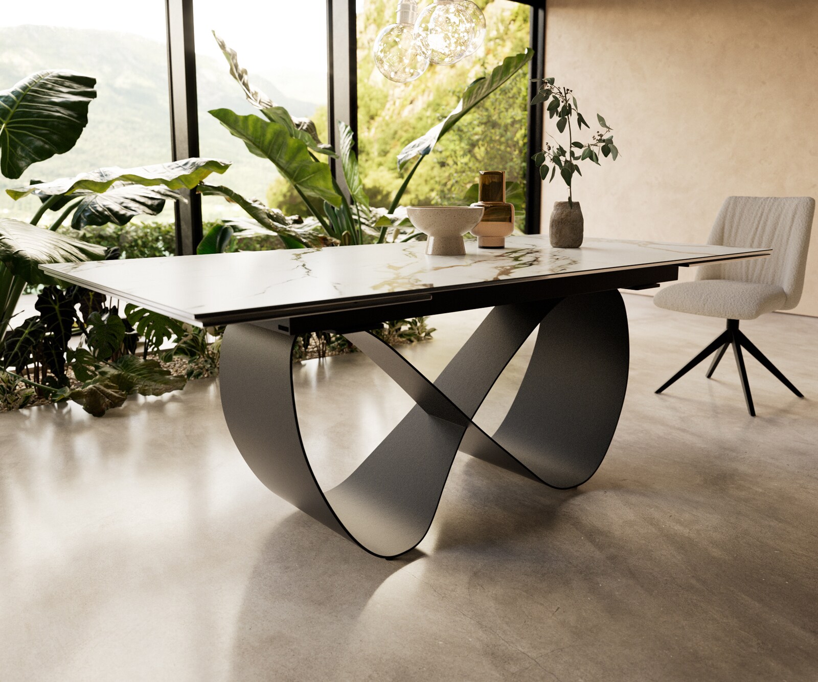 Eetkamertafel Edge 200-300x100 cm Keramiek Calacatta Luxe Wit-Goud-Grijs Infinity Metaal Zwart uitschuifbaar 4