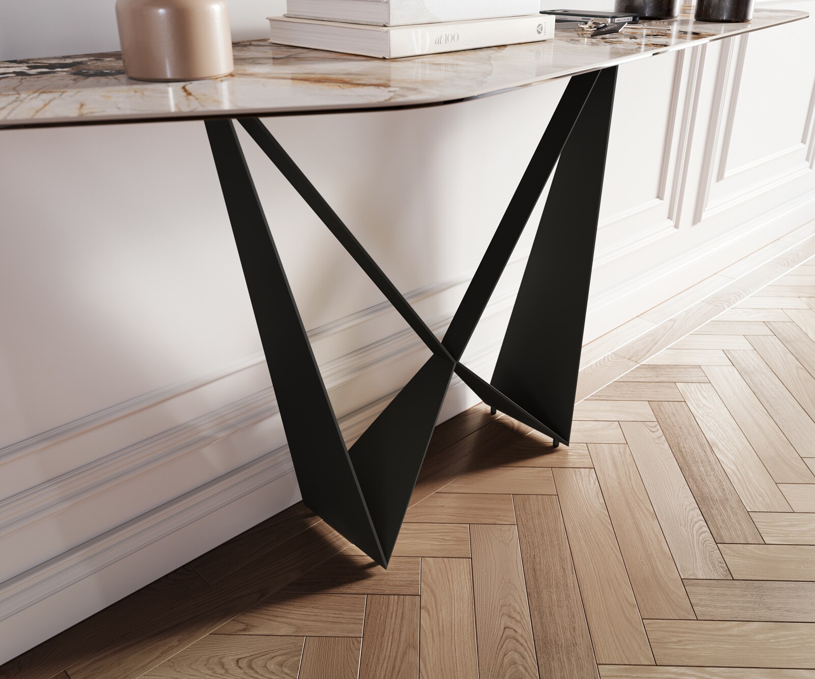 Consoletafel Edge Polygonaal 180x50 cm Keramiek Patagonia Poliert Spios Metaal Zwart 6