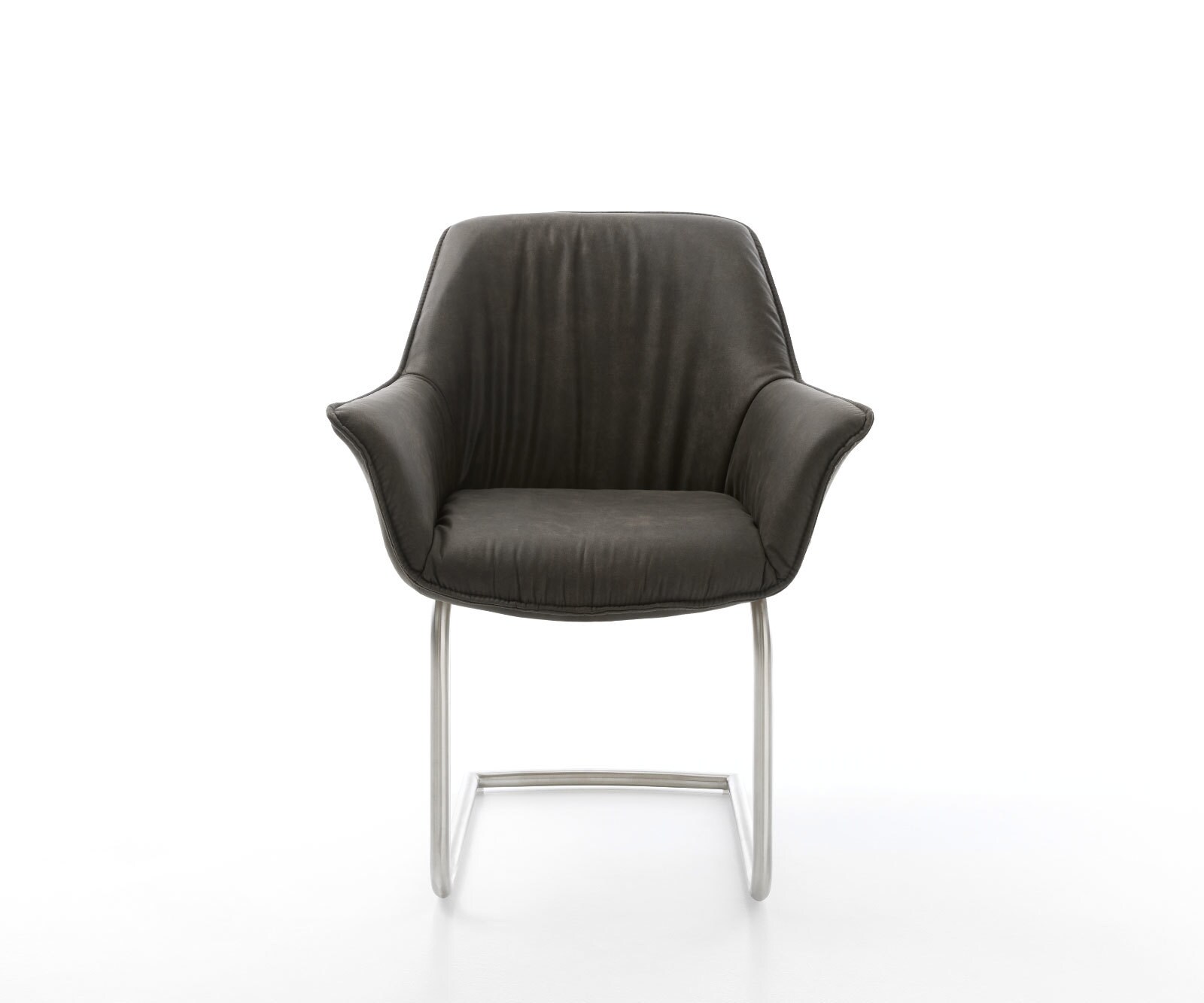 Sledemodel Keila-Flex met armleuning microvelours antraciet vintage sledemodel rond roestvrij staal 2 Sledemodel Keila-Flex met armleuning microvelours antraciet vintage sledemodel rond roestvrij staal 2