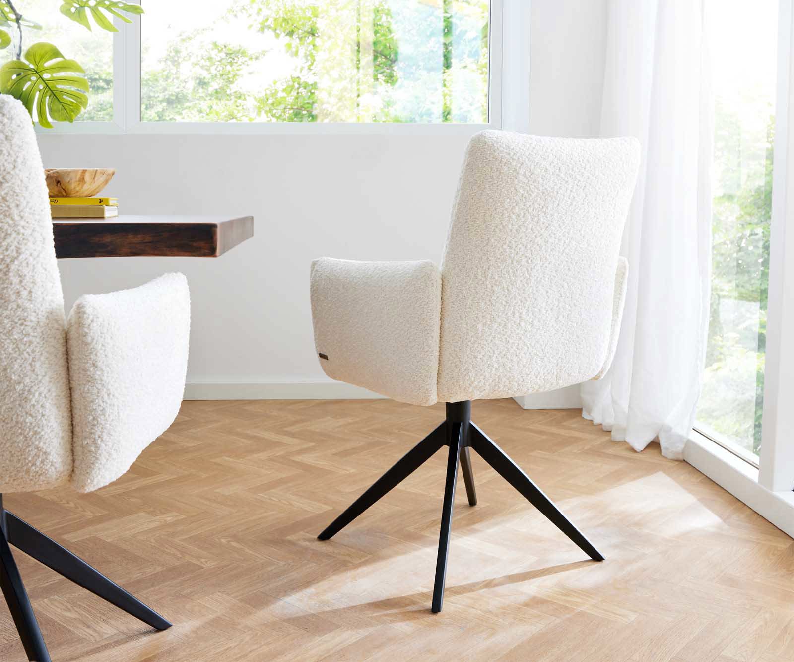 Draaistoel Jova-Flex met armleuning bouclé wit kruisframe breed zwart 360° draaibaar pocketveer kern 4 Draaistoel Jova-Flex met armleuning bouclé wit kruisframe breed zwart 360° draaibaar pocketveer kern 4
