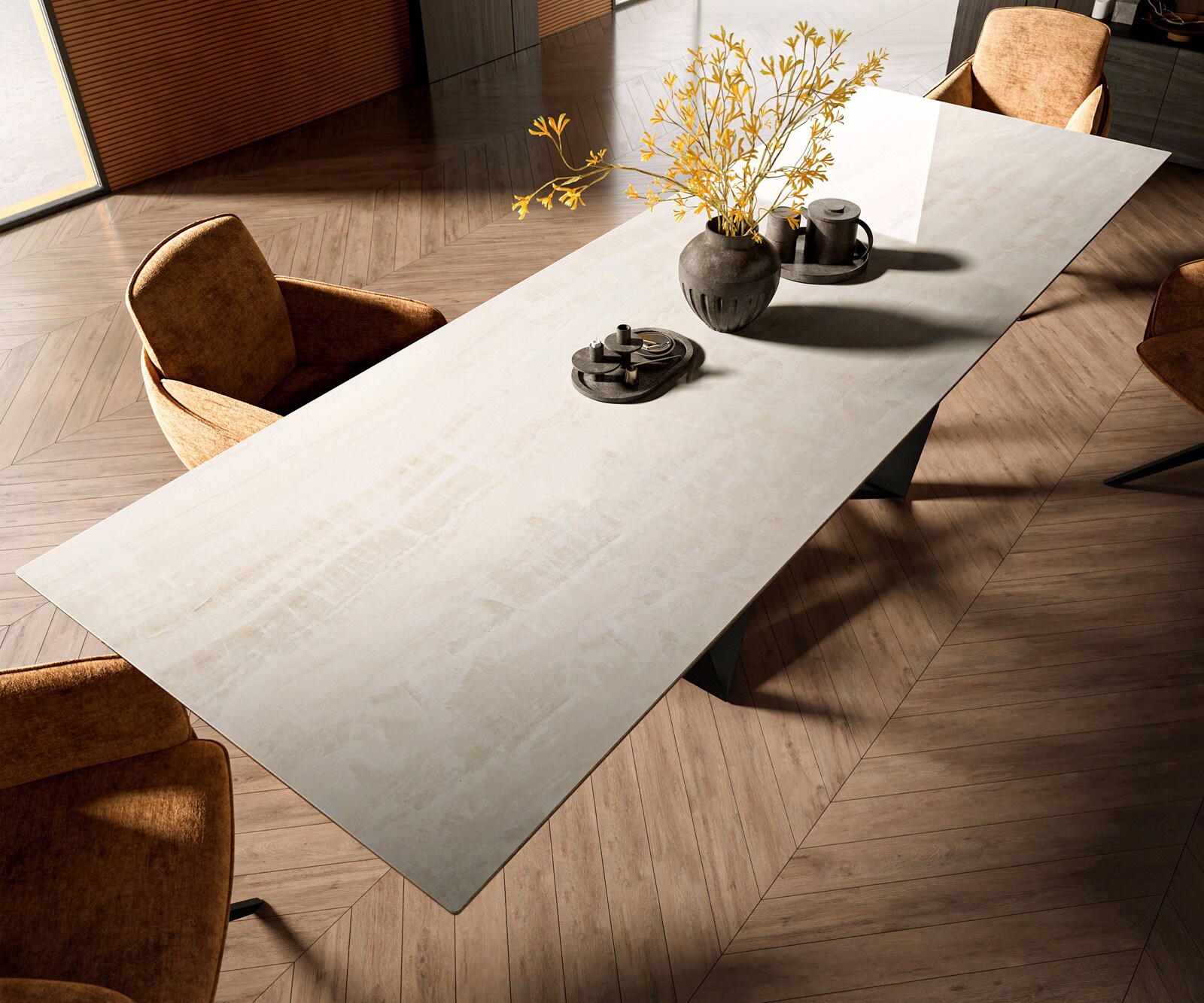Eettafel Edge 300x100 cm keramiek Onyx Champagne Spider platstaal zwart 3