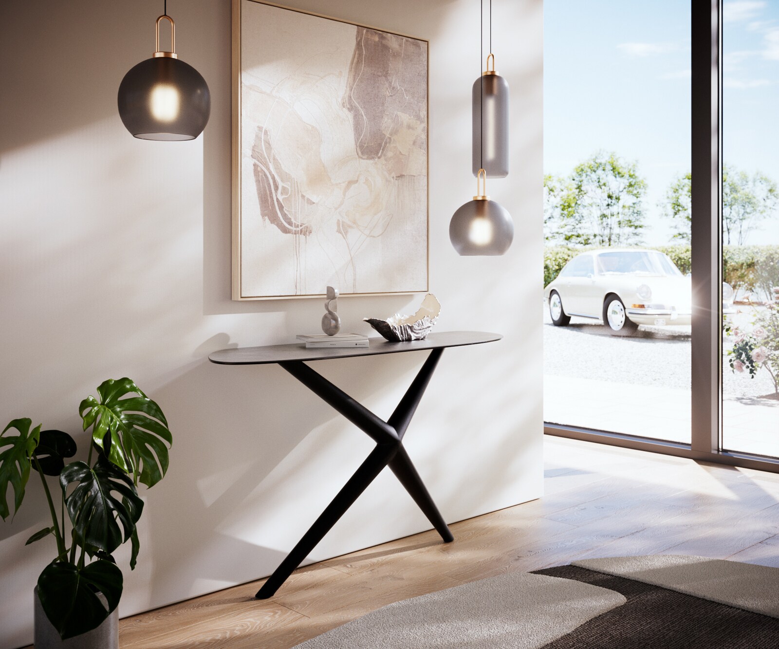 Consoletafel Edge Organisch 140x40 cm Keramiek Beton Grijs Estelo Metaal Zwart 7
