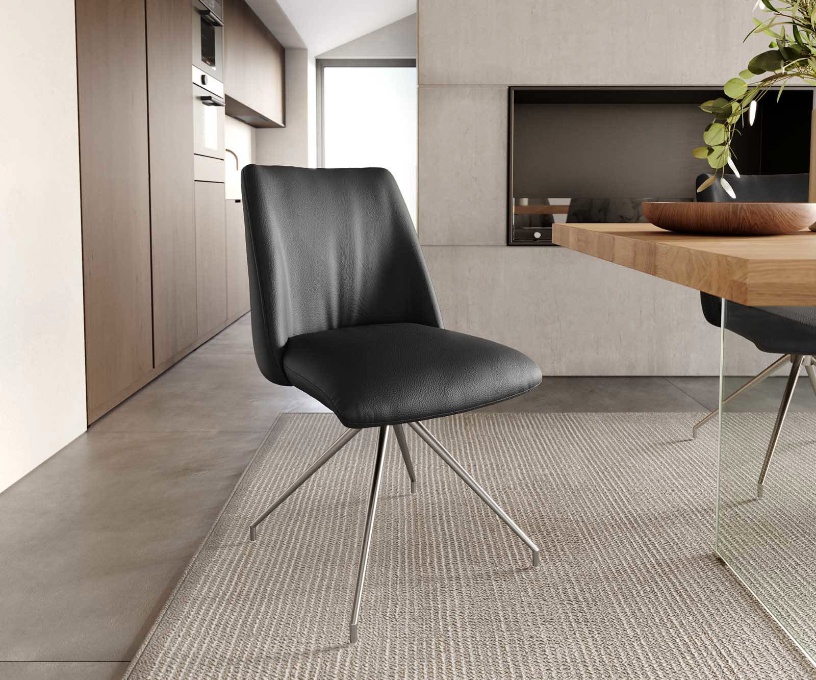 Draaistoel Elso-Flex echt leer zwart kruisframe conisch roestvrij staal 180° draaibaar pocketveer kern Draaistoel Elso-Flex echt leer zwart kruisframe conisch roestvrij staal 180° draaibaar pocketveer kern