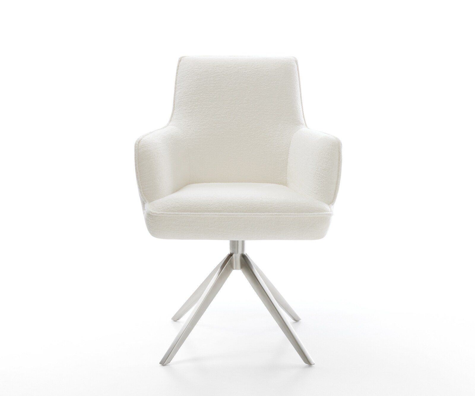 Draaistoel Heira-Flex met armleuning bouclé zacht beige kruisframe breed roestvrij staal 360° draaibaar rocker-functie pocketveer kern 2