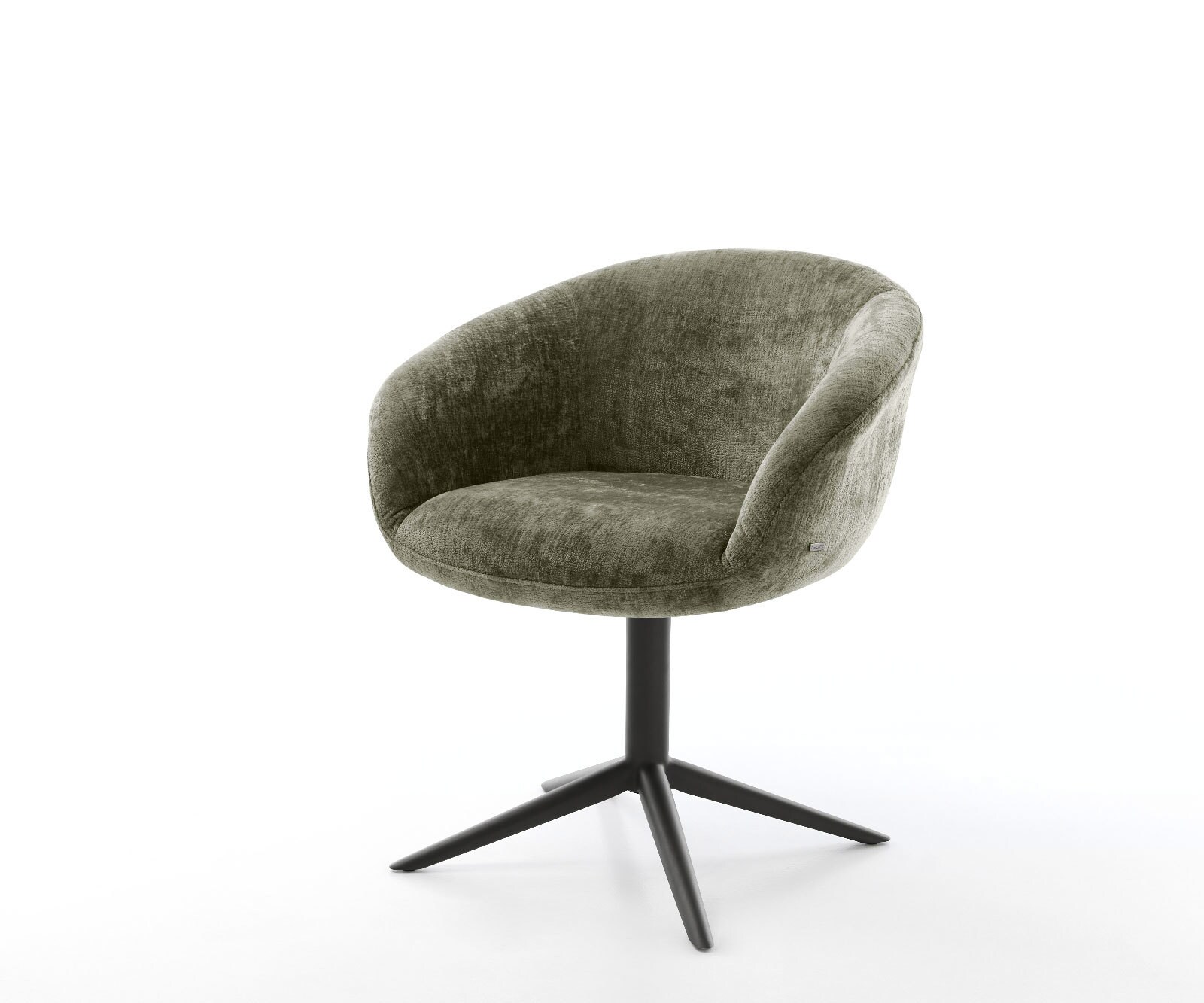 Draaistoel Vinka-Flex met armleuning chenille olijfgroen kruispoot zwart 360° draaibaar rocker-functie pocketveer kern