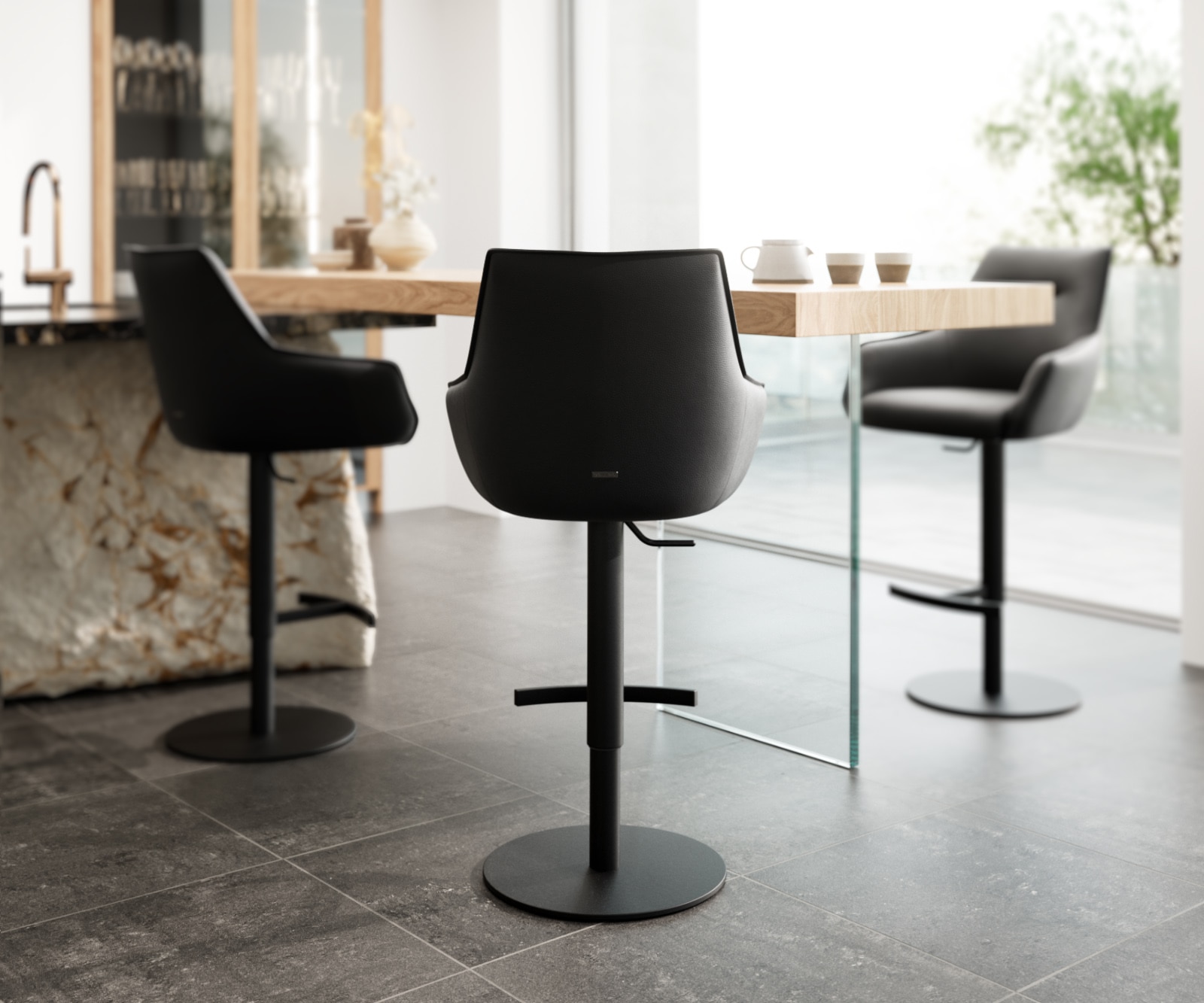 Barstoel Alja-Flex Volledig leer Zwart Draaivoet in hoogte verstelbaar Metaal Zwart Draaibaar pocketvering 4 Barstoel Alja-Flex Volledig leer Zwart Draaivoet in hoogte verstelbaar Metaal Zwart Draaibaar pocketvering 4